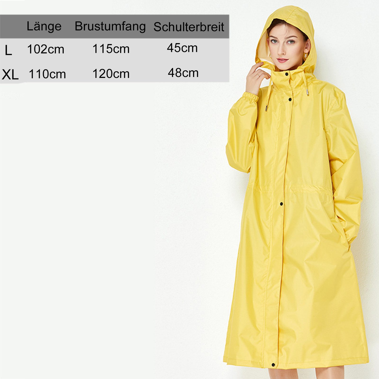 MOPUEA Regenjacke Lange Regenjacke Wasserdicht Winddicht Leicht Faltbar Outdoor Jacke (Regenjacke für Alltag, Reisen und wechselhaftes Wetter, Leicht faltbar, spart Platz im Rucksack oder Koffer) Wasserdicht, winddicht, leicht und pflegeleicht
