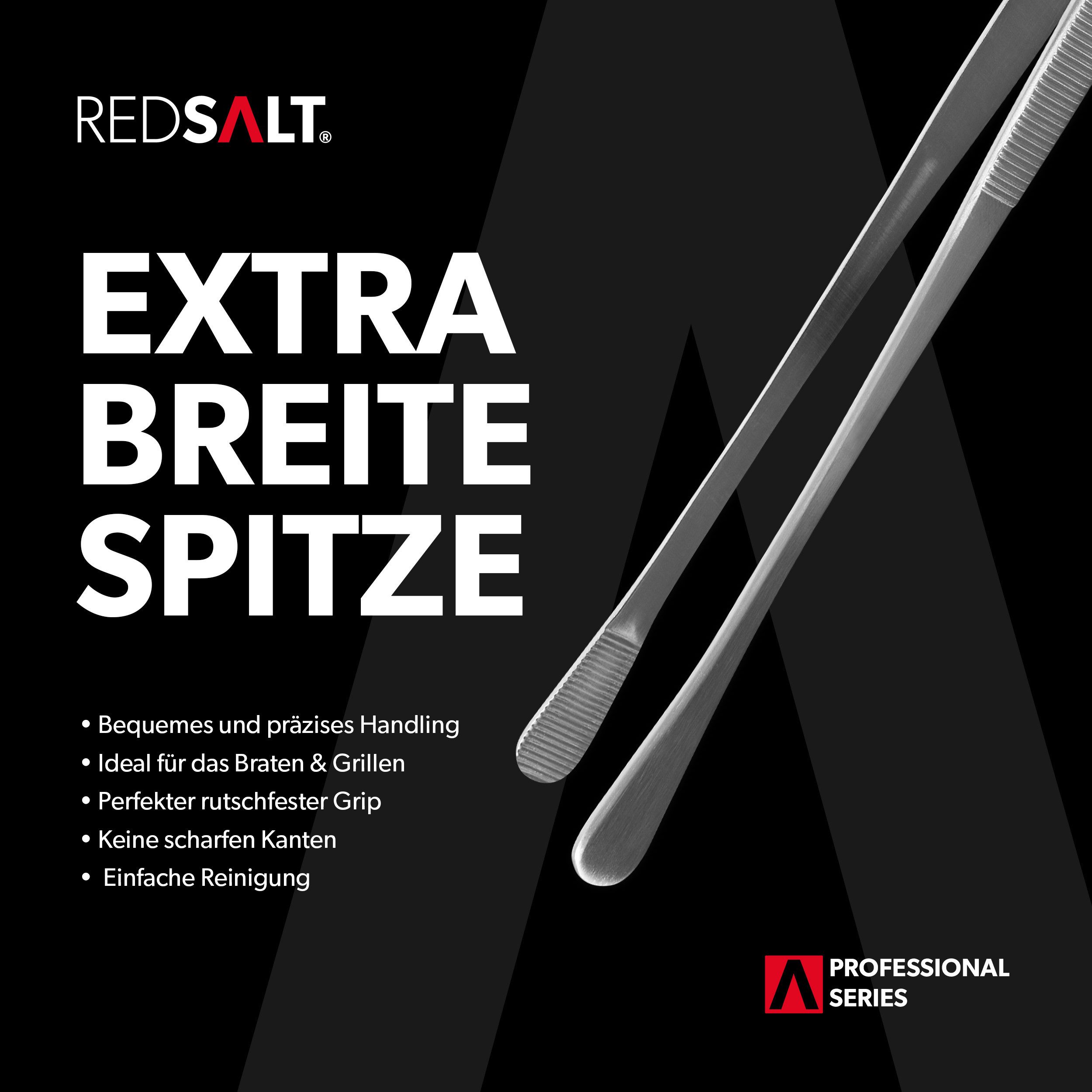 REDSALT® Kochpinzette Premium Küchenpinzette 30cm lang mit breiter Spitze spülmaschinenfest, Rostfreier Edelstahl in INOX 18/10 Qualität – Bild 5 von 5
