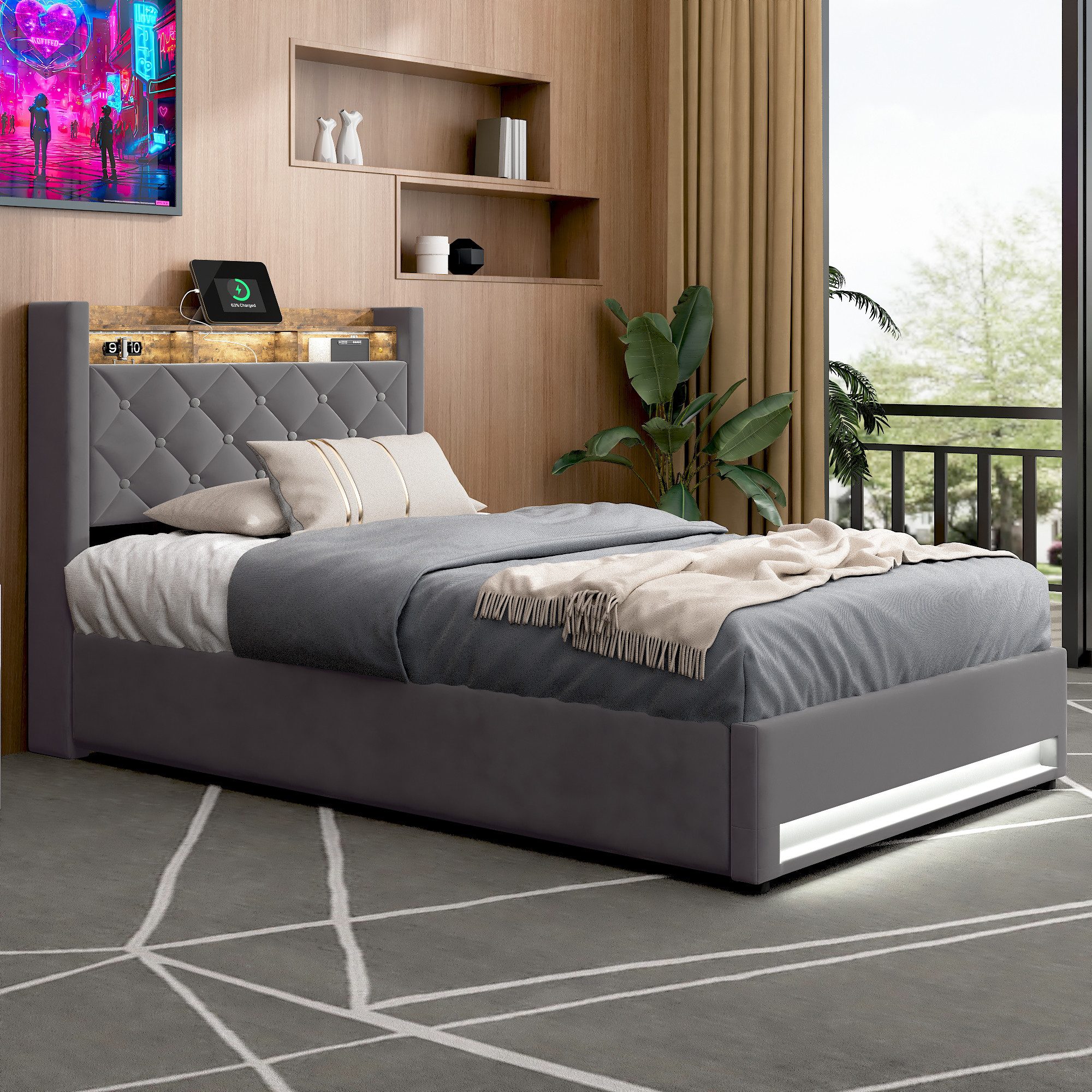 STILVORA Polsterbett mit bettkasten,Stauraumbett Boxspringbett 90×200 mit U günstig online kaufen