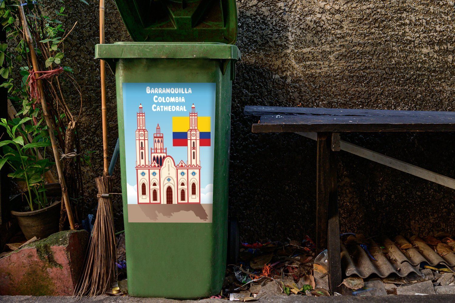 MuchoWow Wandsticker Illustration der Kathedrale Abfalbehälter St), Mülltonne, Mülleimer-aufkleber, Container, (1 von Sticker, in Barranquilla Kolumbien