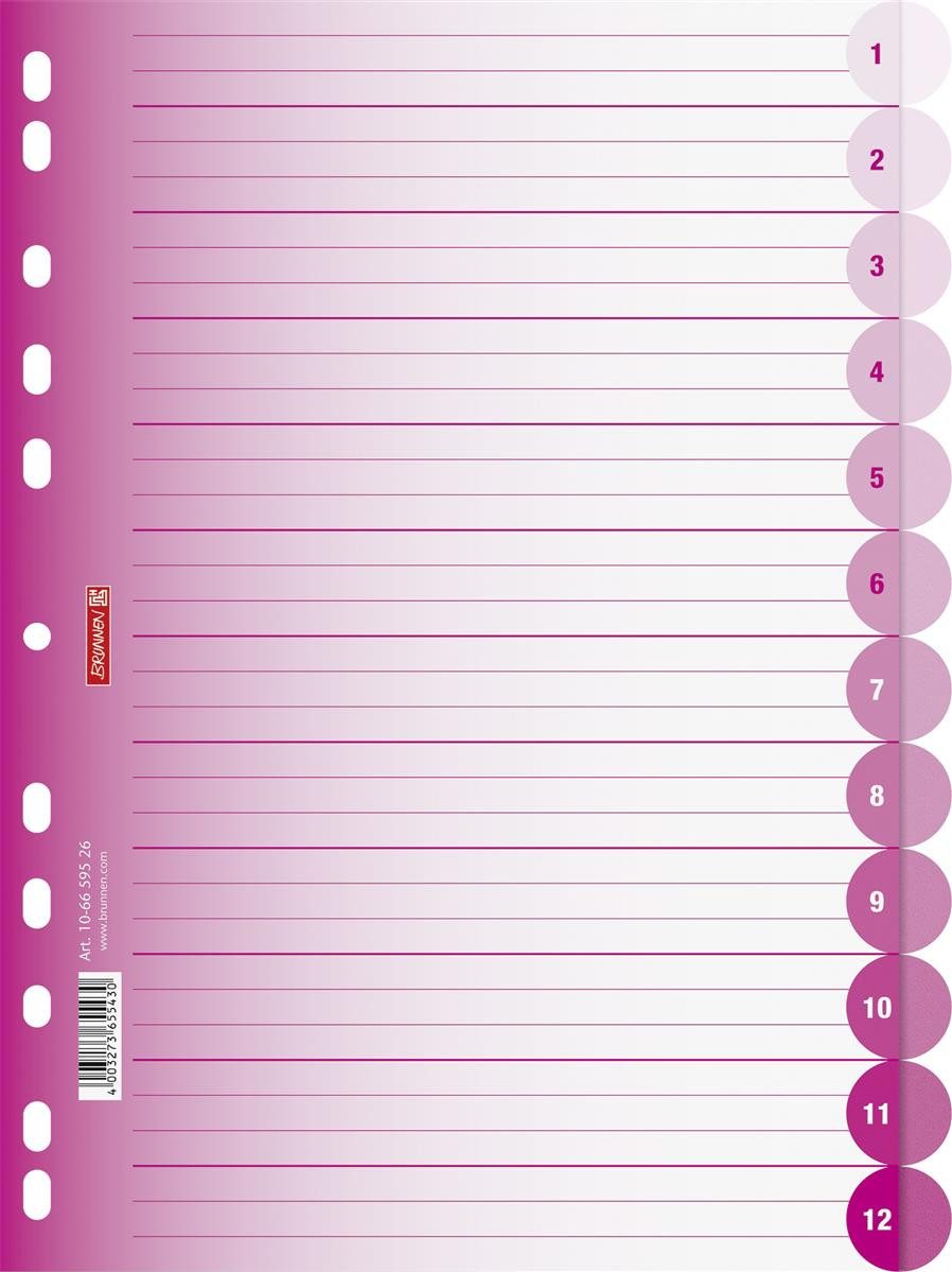 BRUNNEN Aktenordner BRUNNEN 106659526 Ringbuchregister Colour Code, A4, 12 Blatt, pink