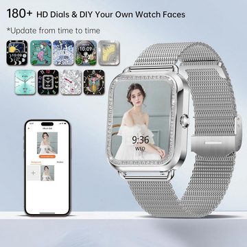 Colesma Smartwatch (1,59 Zoll, Android, iOS), Damenuhr Telefonfunktion mit Blutdruck Herzfrequenz SpO2 Sport-Modi