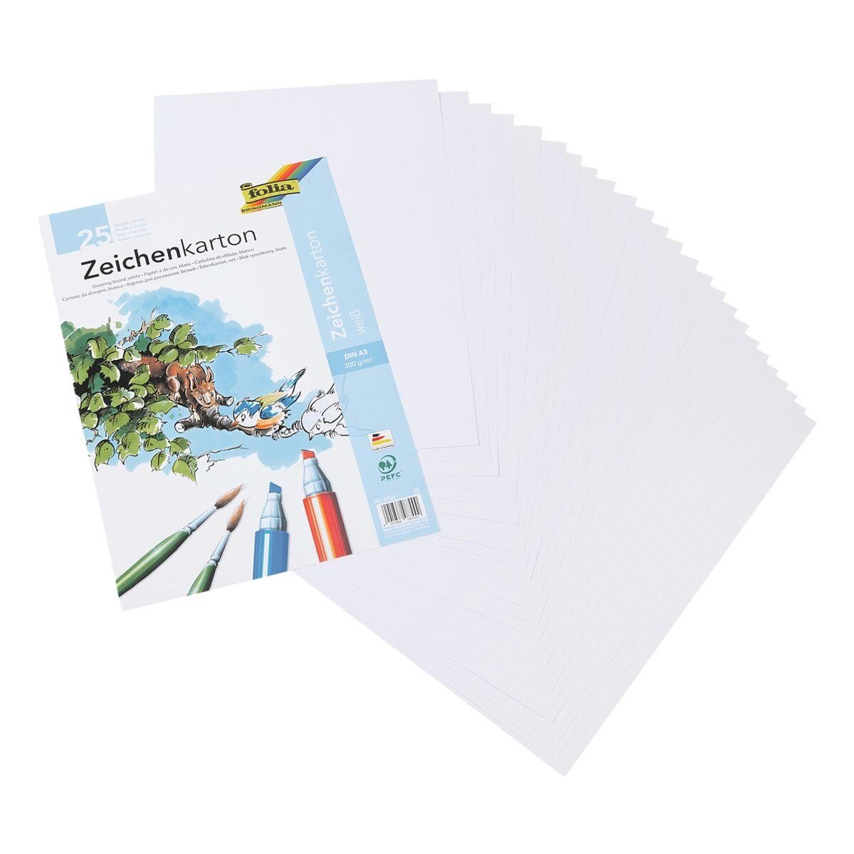Folia Zeichenkartonblock, DIN A3, 25 Blatt, Grammatur 200 g/m²