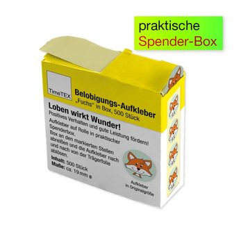 TimeTEX Sticker Belobigungs-Aufkleber "Fuchs" in Spender-Box, 500 Stück