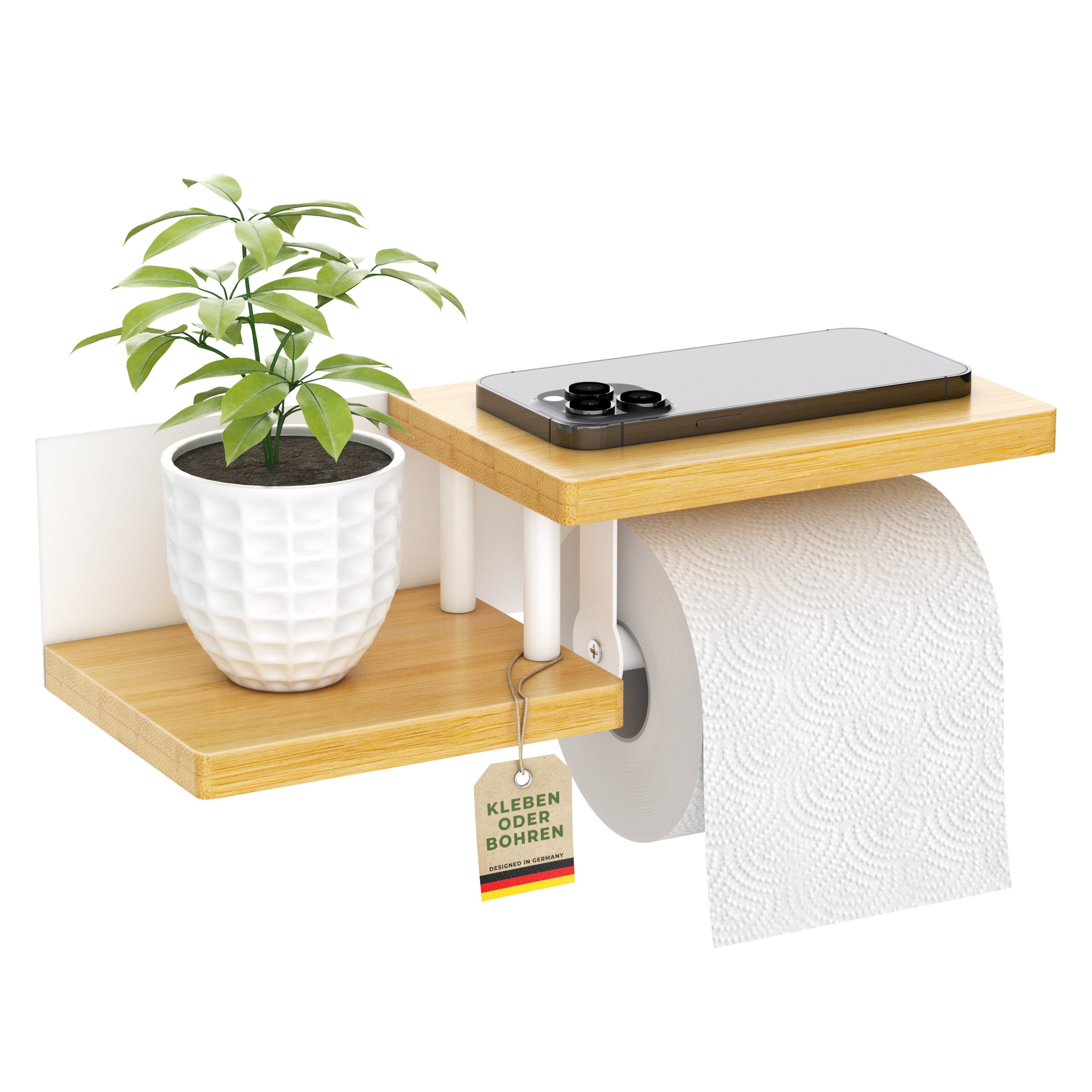 ElbFuchs Toilettenpapierhalter mit Ablage (Packung), doppelte Ablage, klebbar oder verschraubbar
