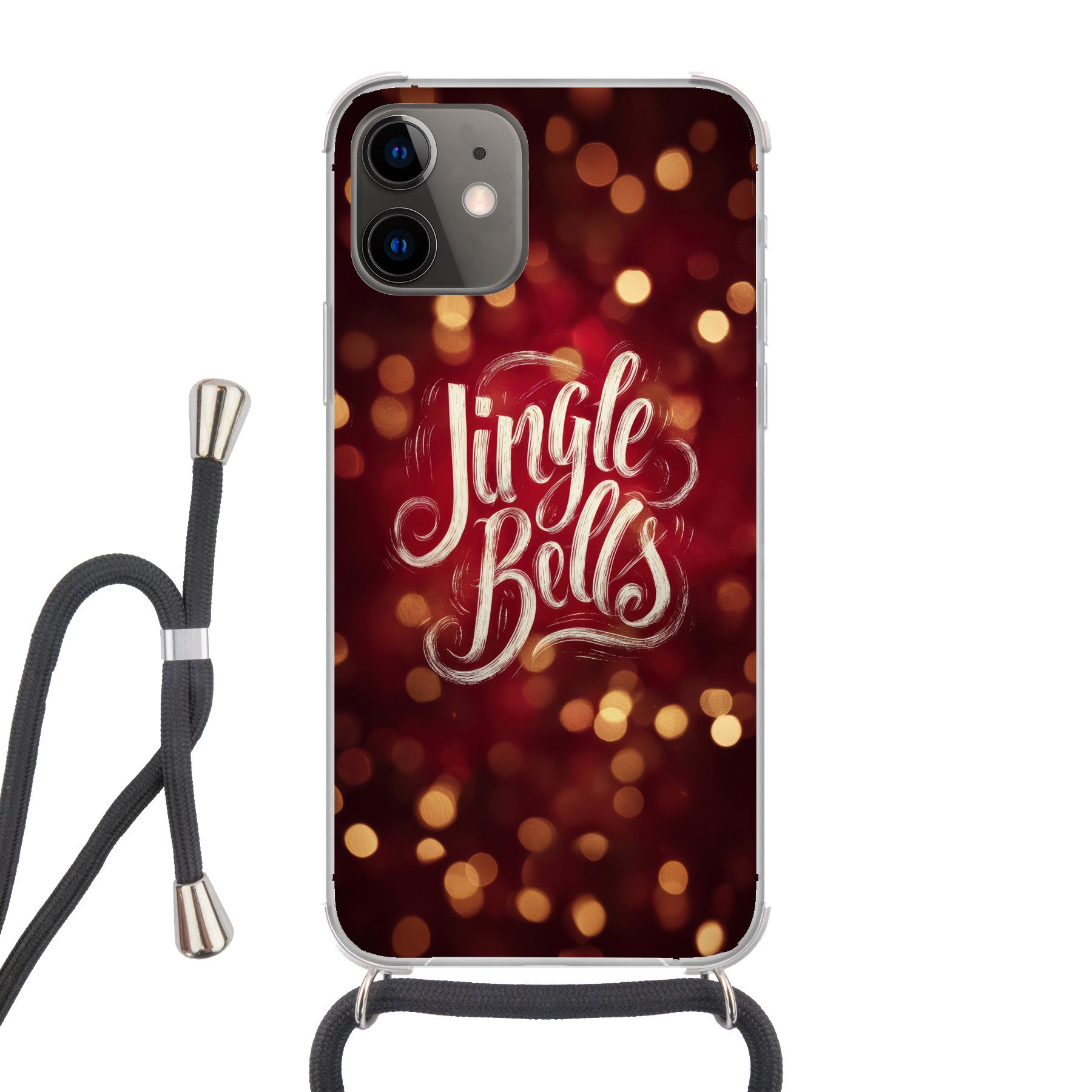 MuchoWow Handyhülle für Apple iPhone 12 Jingle - Bells - Weihnachten - Rot, Tragbare Handyhüllen mit Kette zum umhängen, Handykette Handyband