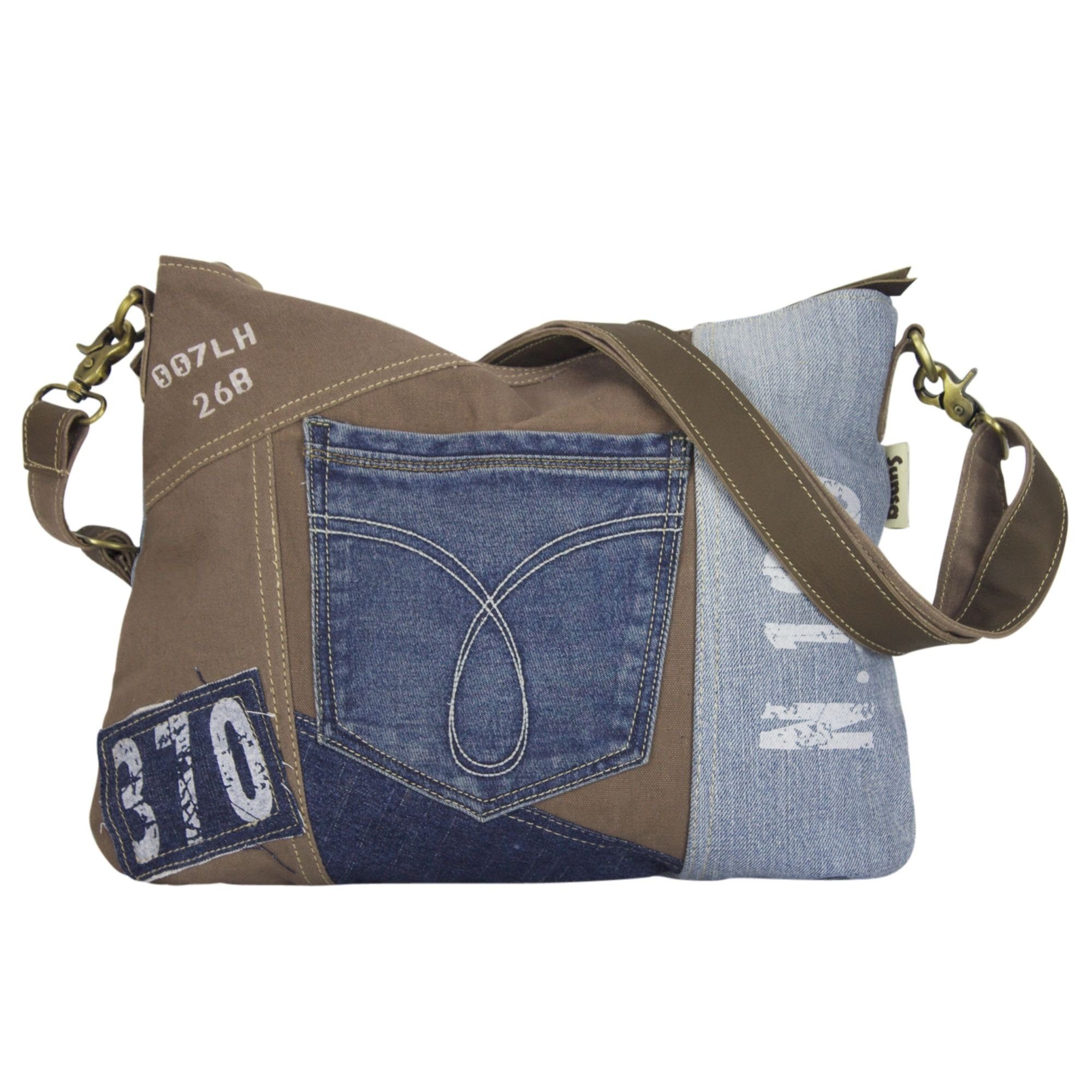 Mit Sunsa abnehmbaren Jeansstoff CrossbodyTasche Schulterriemen, Umhängetasche 52247, Jeanstasche recycelter