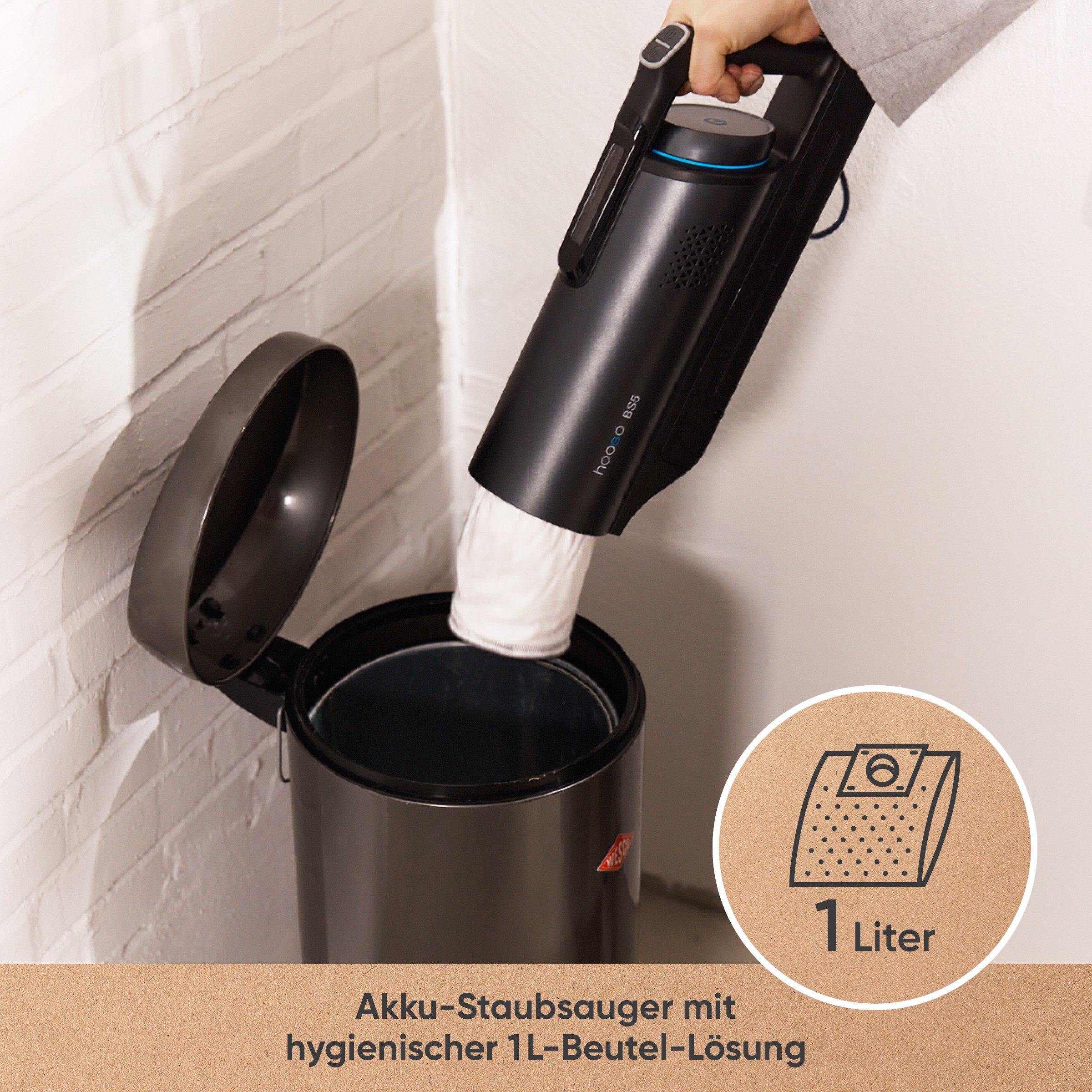 hoogo Staubsaugerbeutel Staubbeutel-Set BS501097, passend für hoogo BS5 Akku-Staubsauger, 10 St., Staubbeutel plus 2 Motorschutzfilter