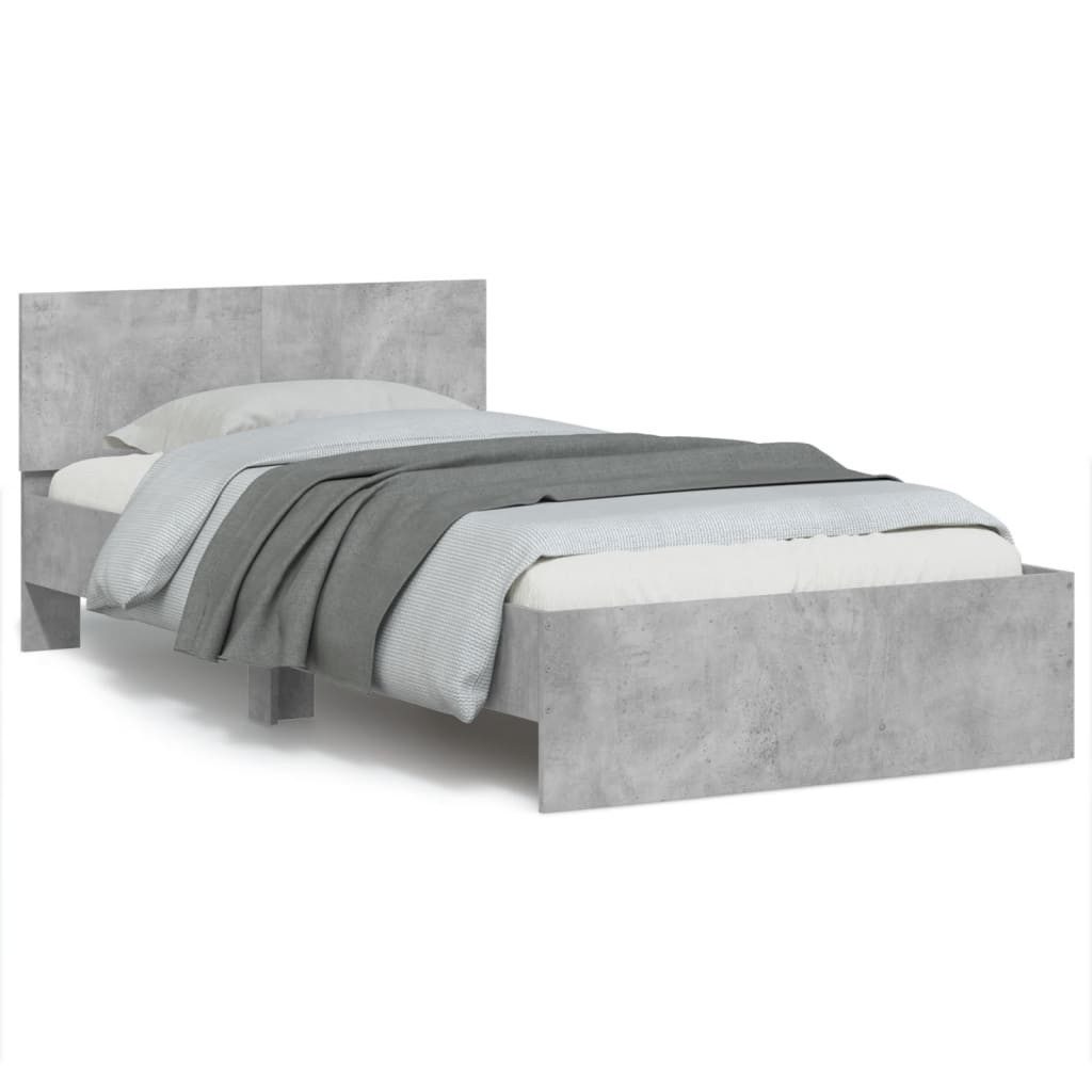 furnicato Bettgestell mit Kopfteil 203x104x70 cm Betongrau Holzwerkstoff (1-tlg), Schlafmöbel mit Rückenstütze zum Lesen und robustem Massivholz
