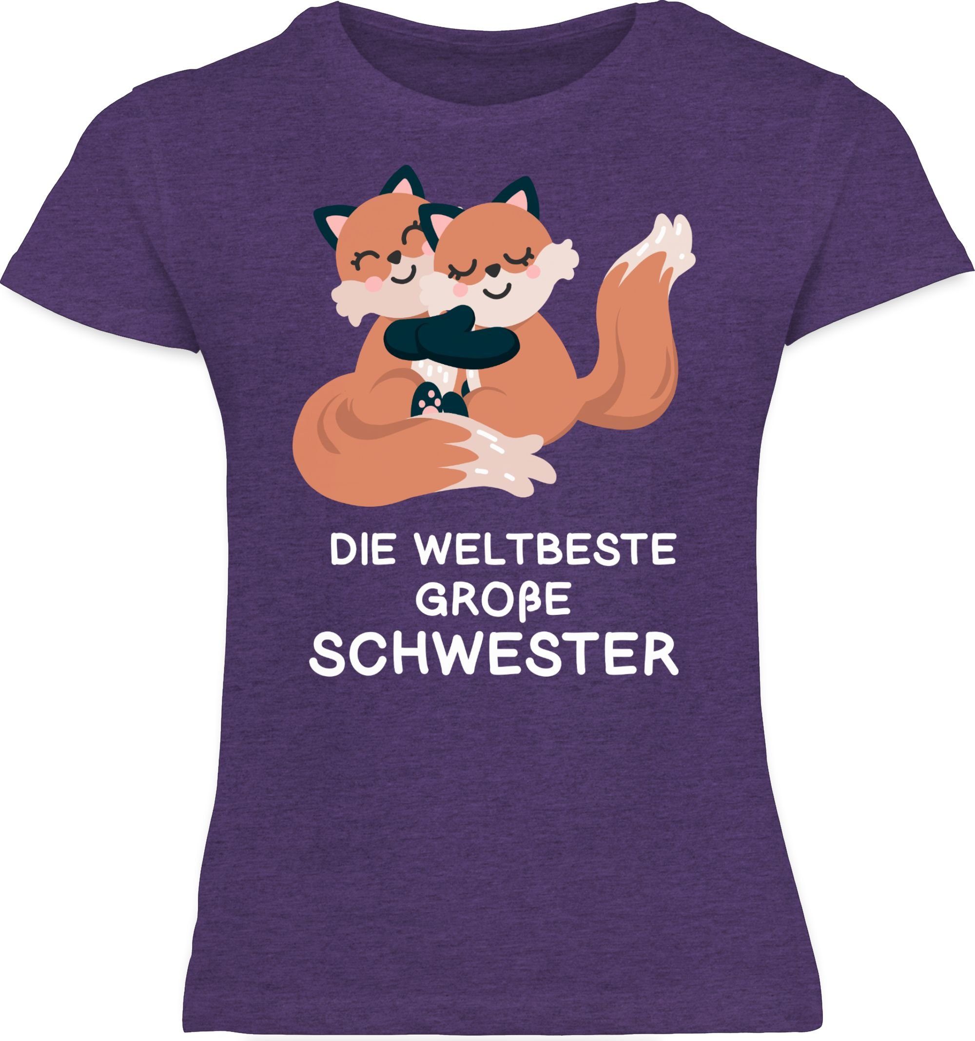 2 Weltbeste Lila und Shirtracer Schwester Geschwister T-Shirt Meliert - große Fuchs Bruder Schwester