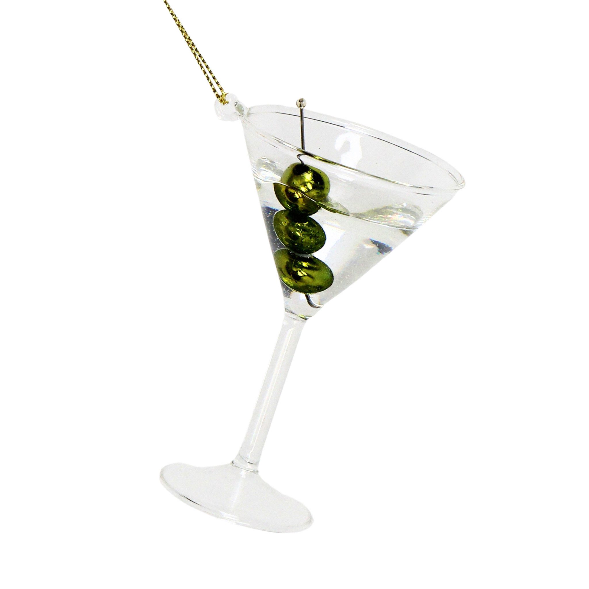 HD Collection Christbaumschmuck, Christbaumschmuck Glas 10,5cm Martini Cocktail Figur Olivgrün / Klar
