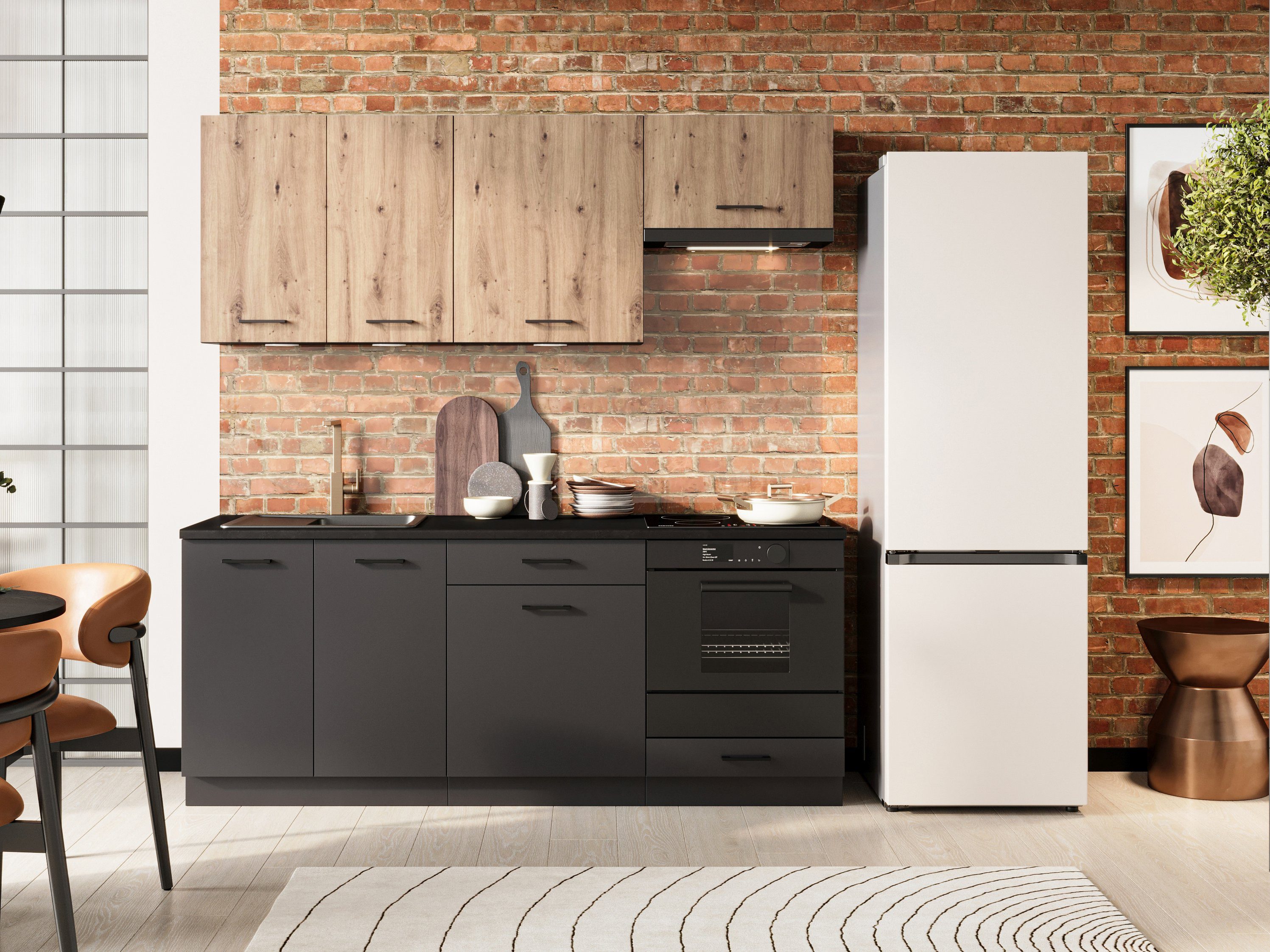 Möbel für Dich Küchenzeile Moderne Einbauküche ANIKA 200 cm, 6-teilig