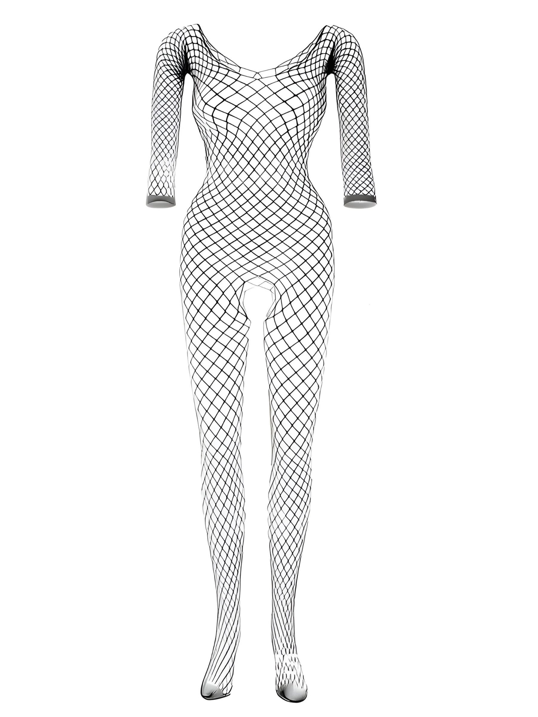 Elegant Love Bodystocking-Ouvert Netz Strumfbody, Dessous mit offenem Schritt Stilvoller Catsuit, Reizwäsche, S–XL