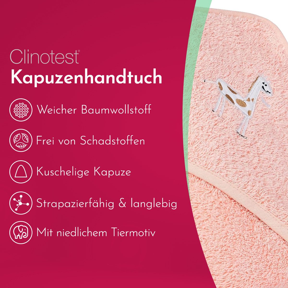 Clinotest Kapuzenhandtuch Kuscheliges Handtuch für Babys, 80x80 cm, verschi günstig online kaufen