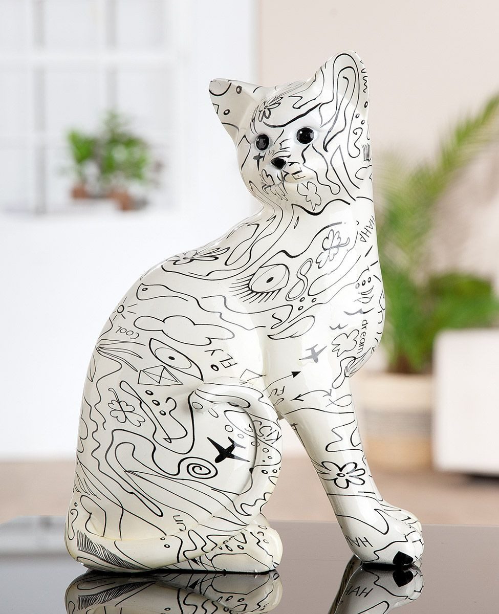 GILDE Skulptur Katze Skulptur Modern Art Einliniendesign Kunstharz Weiß (1 St)