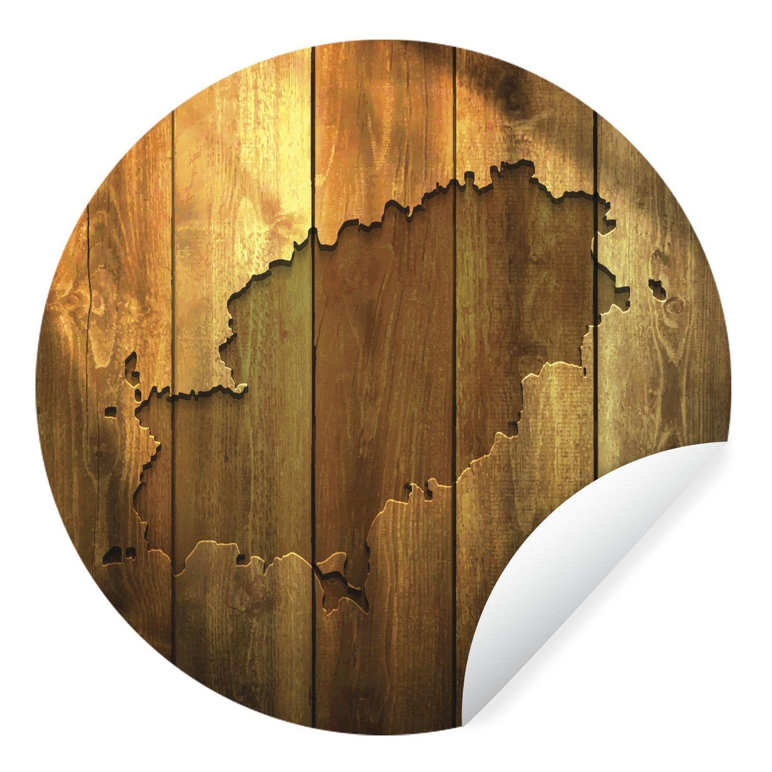 MuchoWow Wandsticker einer Holzwand St), Tapetenaufkleber, von für einer (1 auf Illustration Tapetenkreis Wohnzimmer Rund, Kinderzimmer, Karte Ibiza