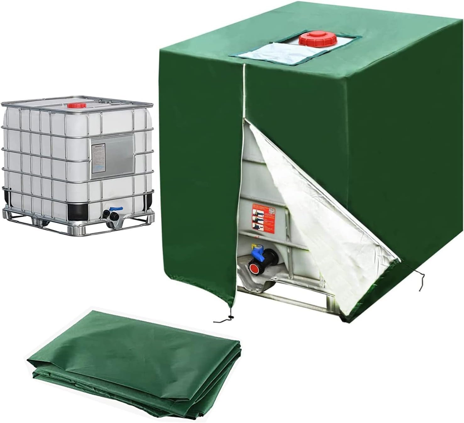 BlingBin Schutzplane IBC Tank Abdeckplane 1000L,420D Anti-UV Schutzplane mit Reißverschluss (1er Set, 1-St., 120 × 100 × 122 cm), Abdeckung für Regenwassertank Container
