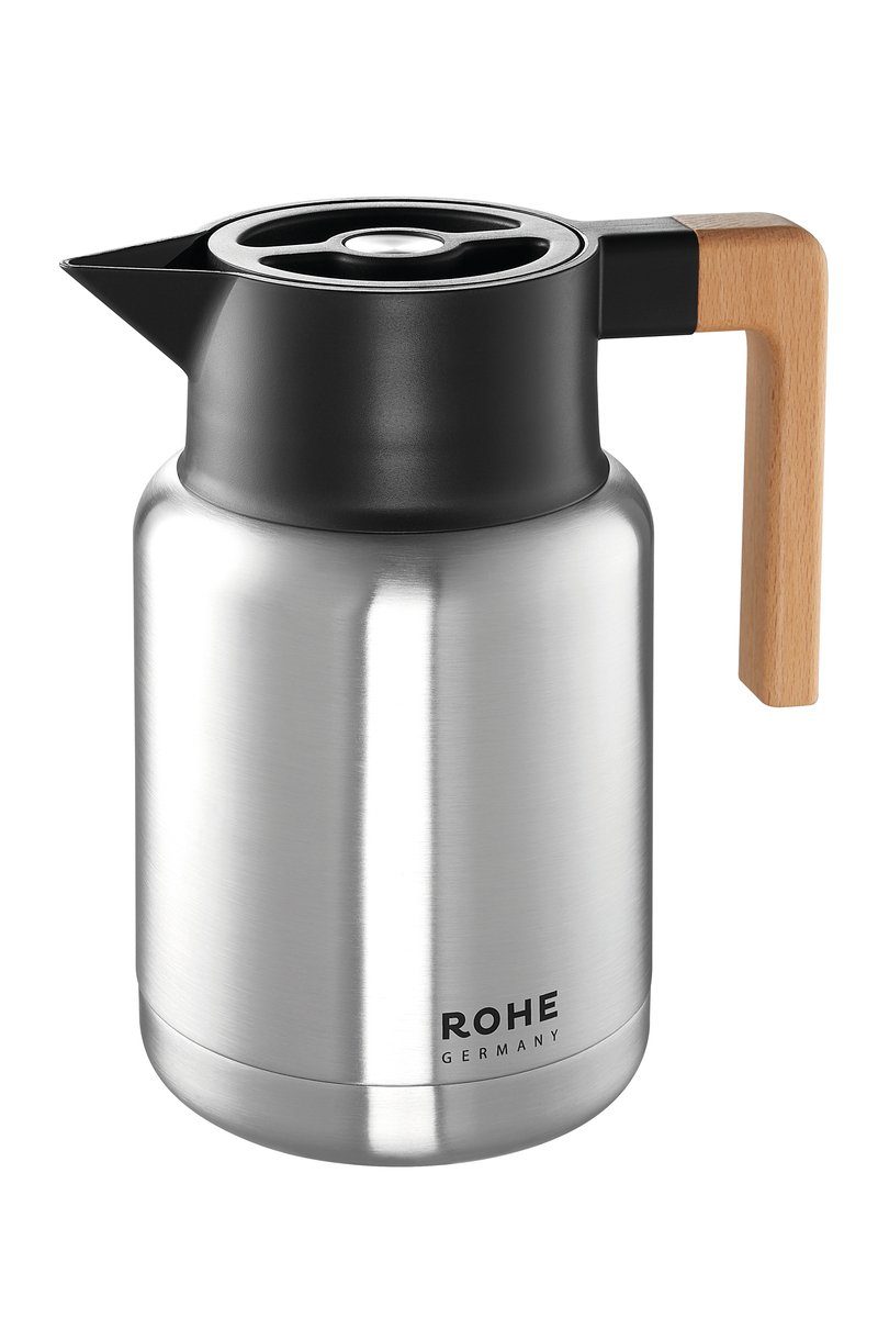 ROHE Germany Isolierkanne Isidor, 1.4 l, (Einzelartikel, 1 x Kanne), chrom, Edelstahl, mit Holzgriff