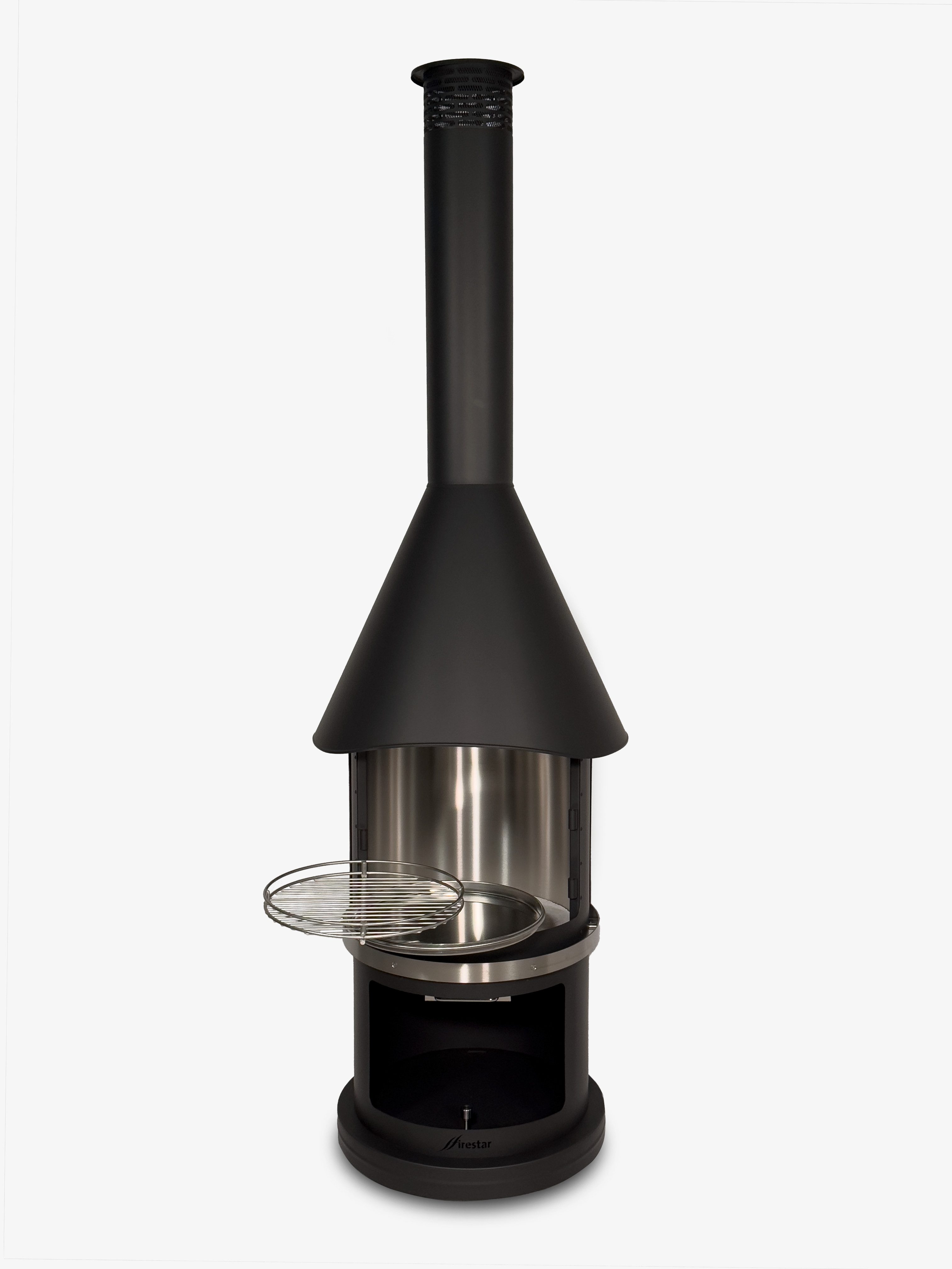 Firestar Gartenkamine Grillkamin DN 650 Swing 3. Generation NEU Edelstahl schwarz Grillkamin Kamin, inklusive Grillrost und Fettschutzpfanne