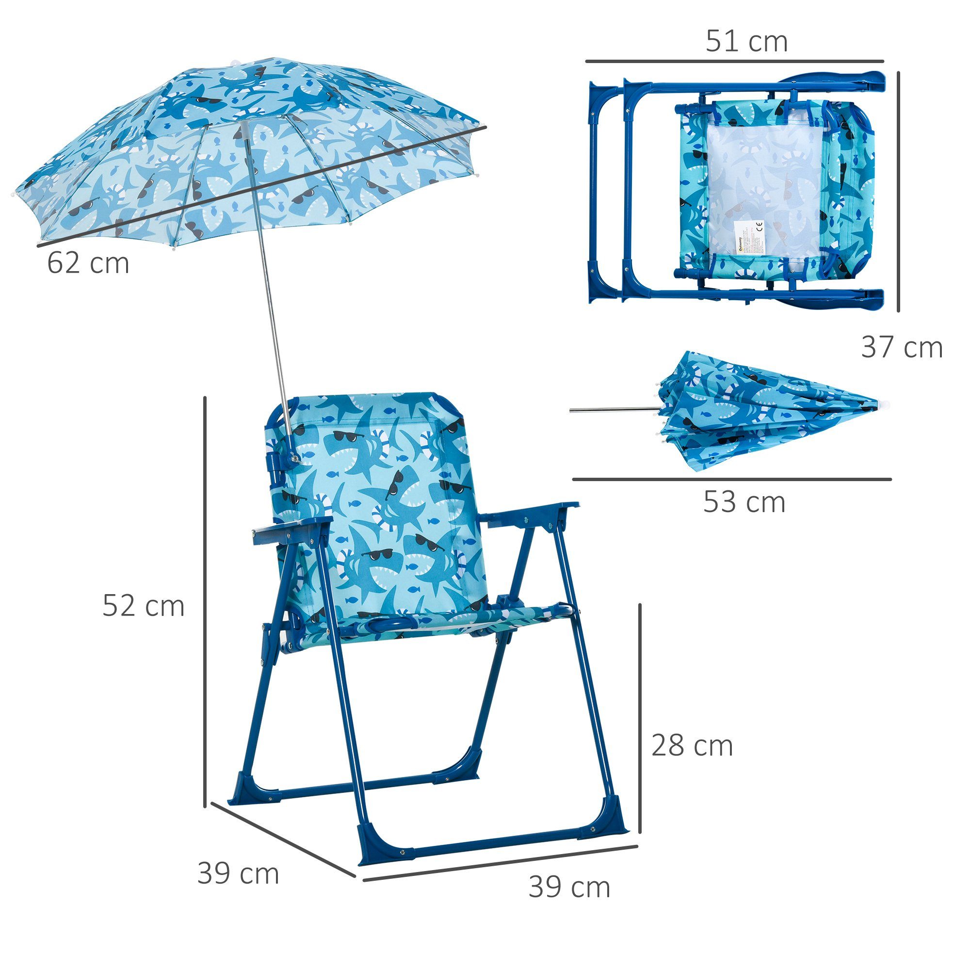 mit Outsunny Stuhl Kinder-Campingstuhl Sonnenschirm