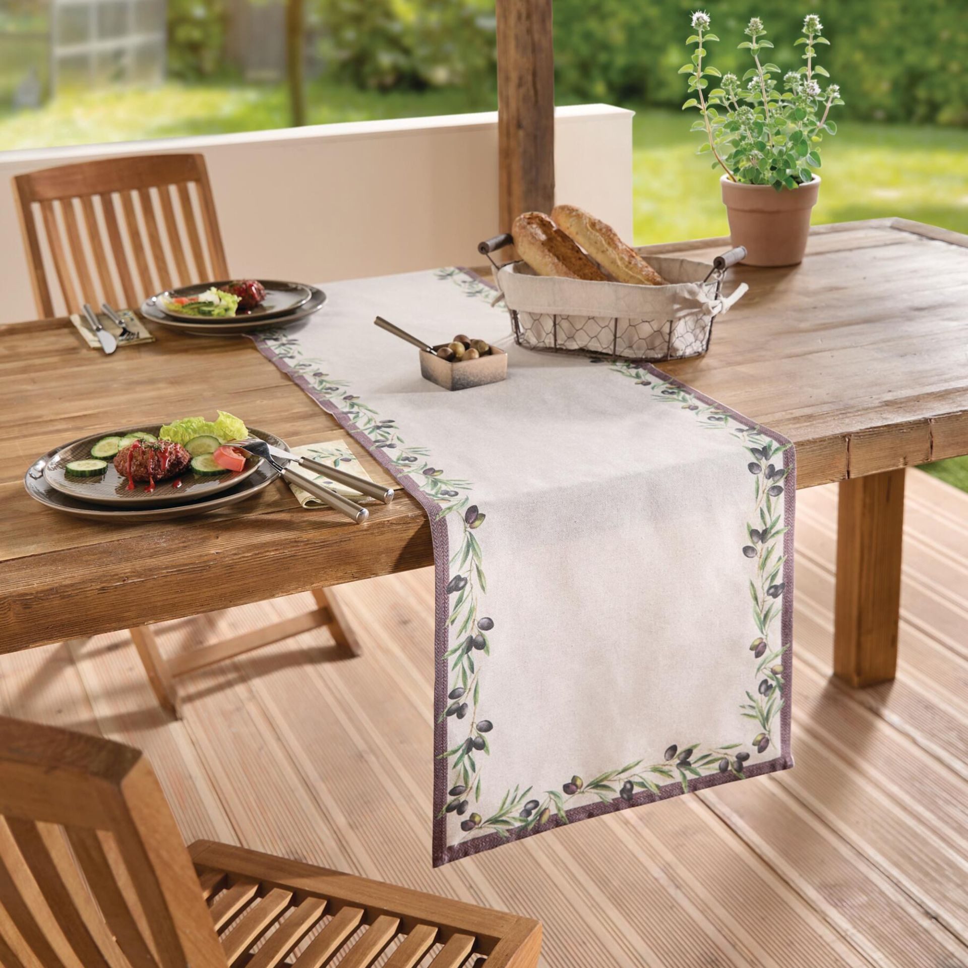 Home-trends24.de Tischläufer mediterran Olive Tischläufer Tischdecke Deko 140 x 40 cm