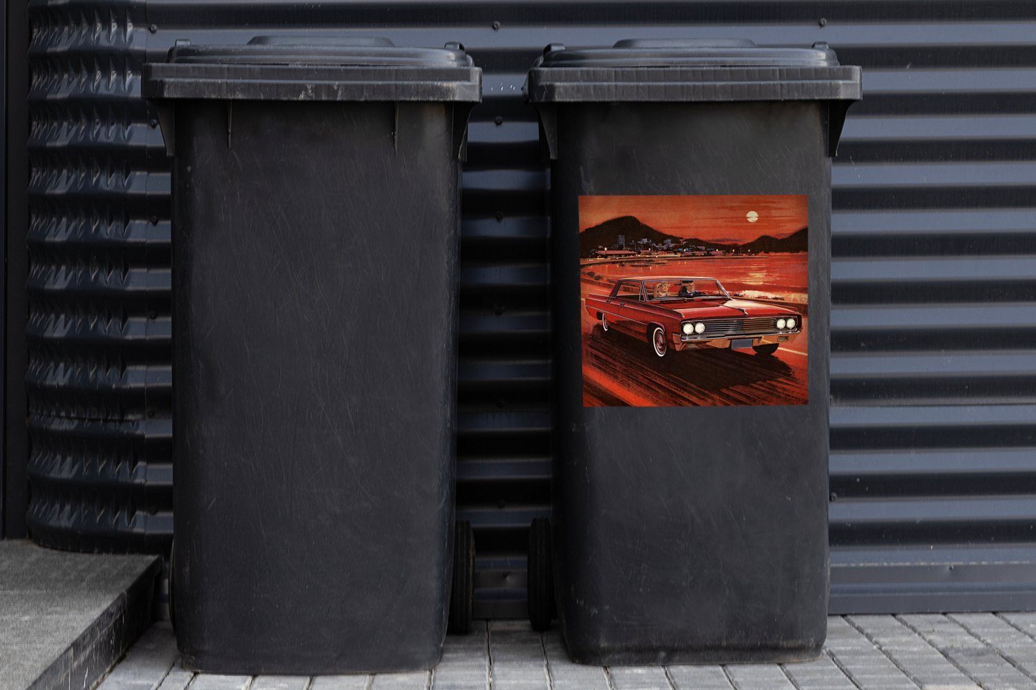 Mülleimer-aufkleber, Abfalbehälter Container, Illustration Bergen (1 MuchoWow Sonnenuntergang St), bei Sticker, den Mülltonne, in Oldtimers eines Wandsticker