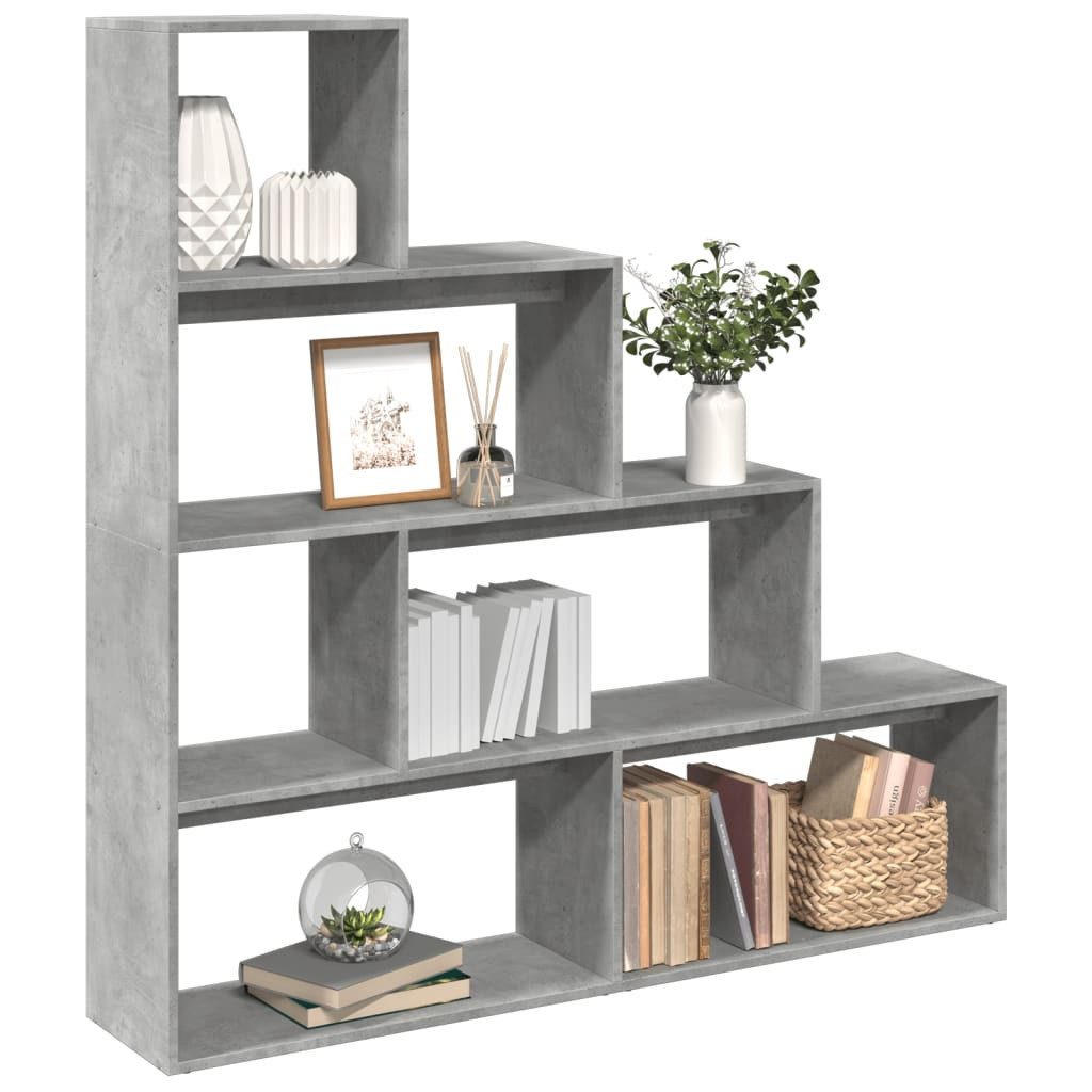 vidaXL Bücherregal Raumteiler-Bücherregal 4 Etagen Betongrau 143,5x29x143,5 cm, 1-tlg.