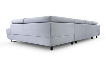 Furnix Wohnlandschaft NILLONA XL-Sofa in U-Form mit Schlaffunktion 2x Bettkasten, Maße 353x90x203 cm, einstellbare Kopfstützen und Armlehnen