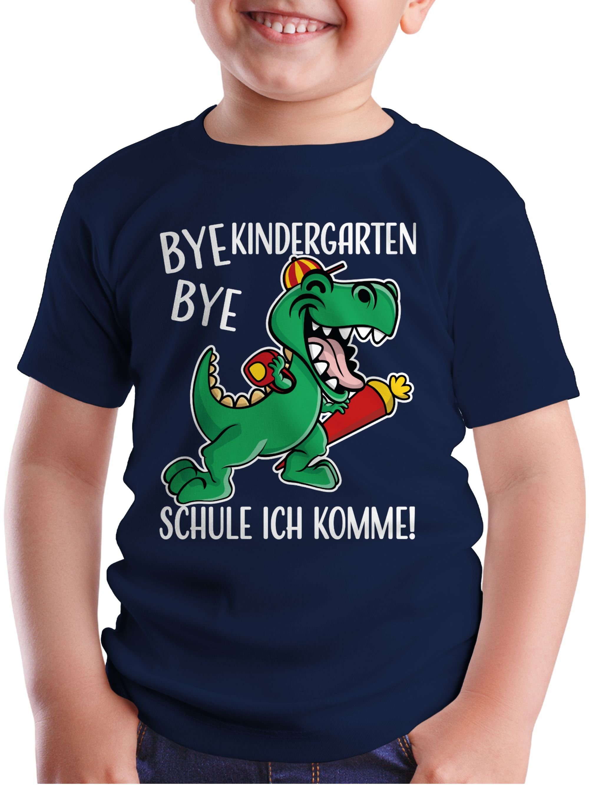 Einschulung Bye Schulanfang Kindergarten Dinosaurier 1 Geschenke Junge T-Shirt Blau Navy Bye Shirtracer