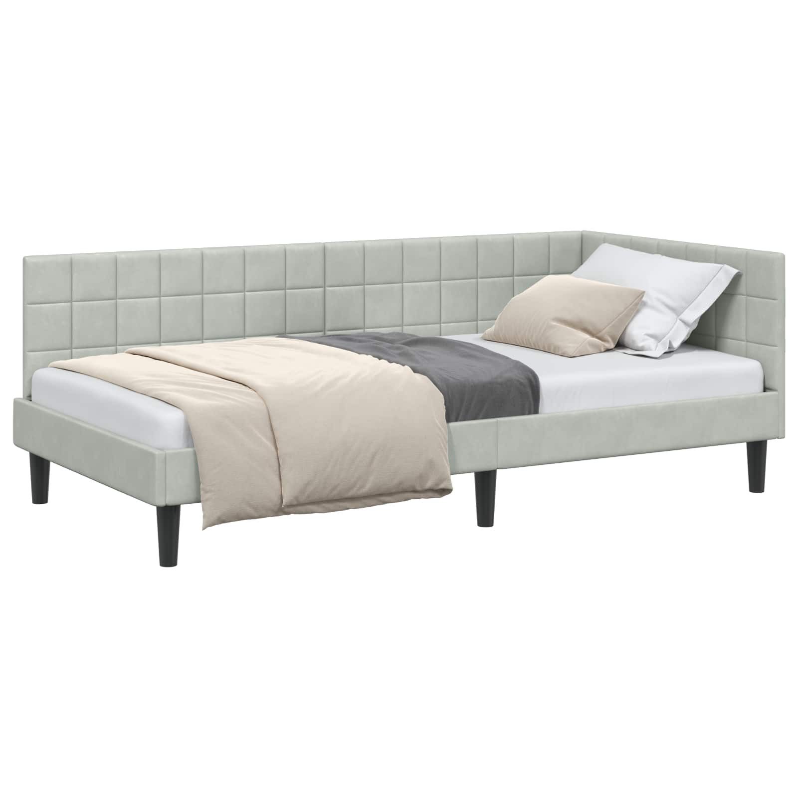 vidaXL Bett Eckbettgestell mit Kopfteil Hellgrau 100 cm x 200 cm Samt (1-tlg)