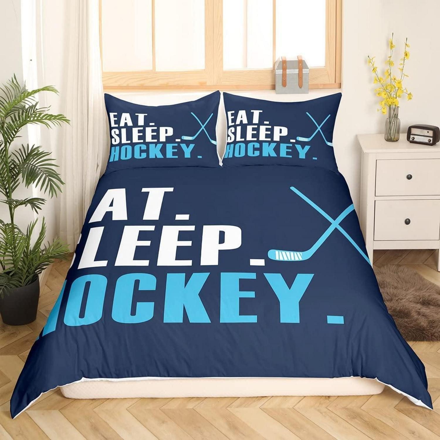 LuxusKollektion Jugendbettwäsche Bettwäsche Hockey 135x200cm Blau Weiß