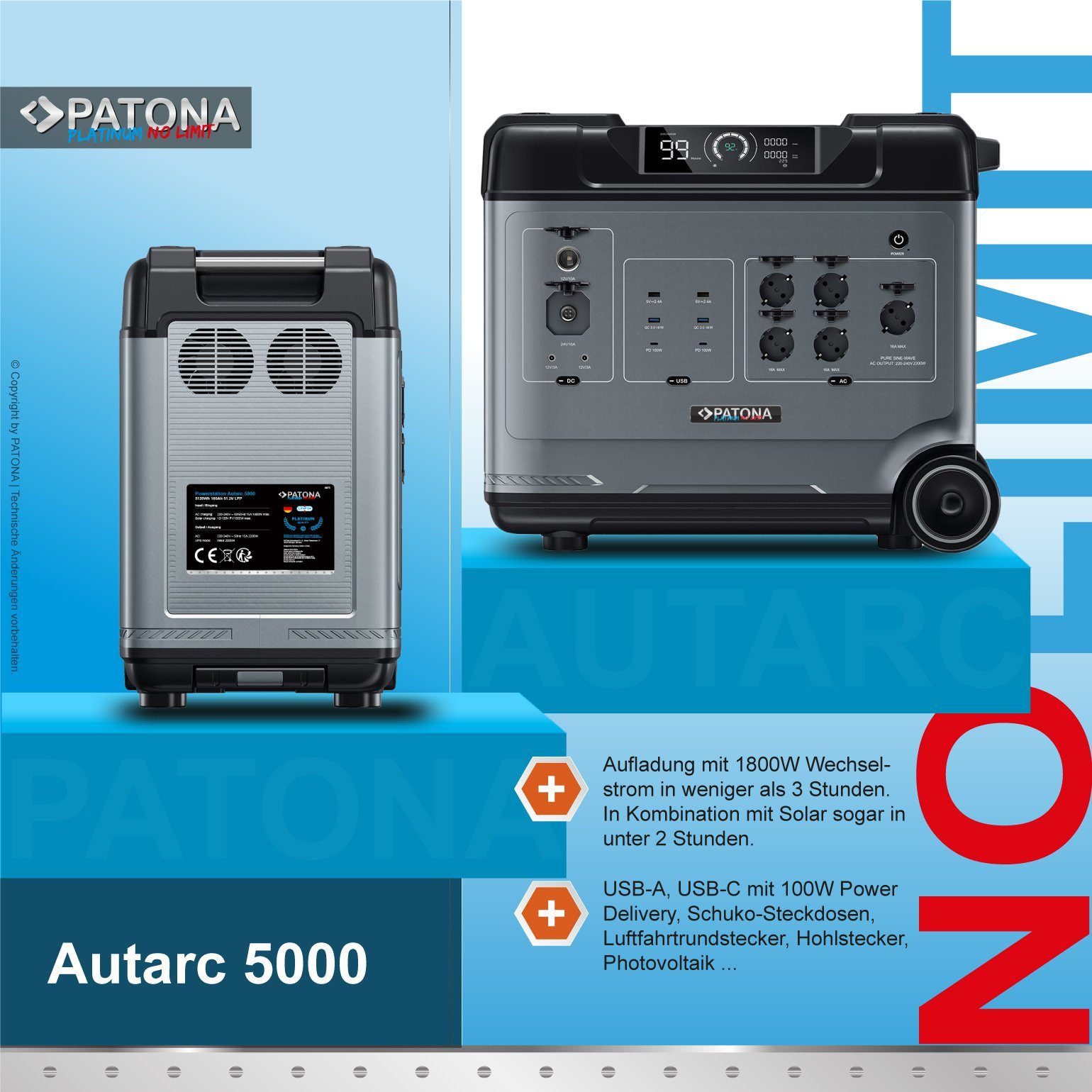 Portable Powerstation 1000Wh 1000W 230V USB5V 2.4A DC12 10A