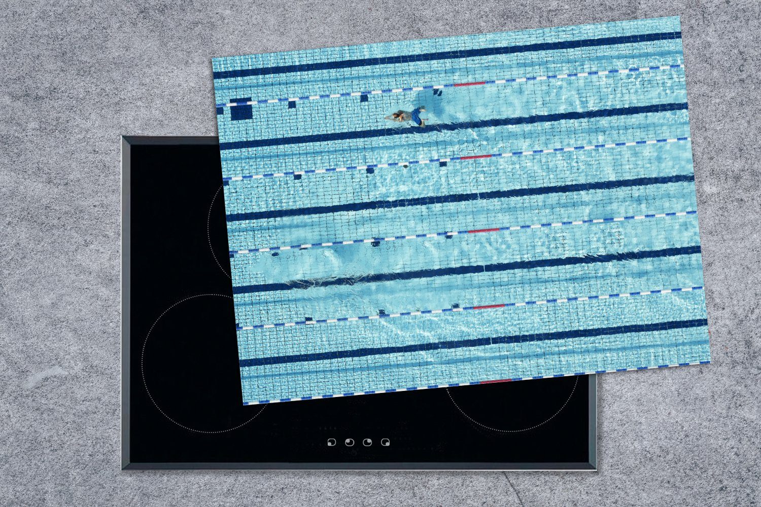 MuchoWow Herdblende-/Abdeckplatte Schwimmen Leinen Wettkampfschwimmen, Vinyl, Mobile nutzbar, 70x52 (1 Ceranfeldabdeckung Arbeitsfläche - cm, tlg), 
