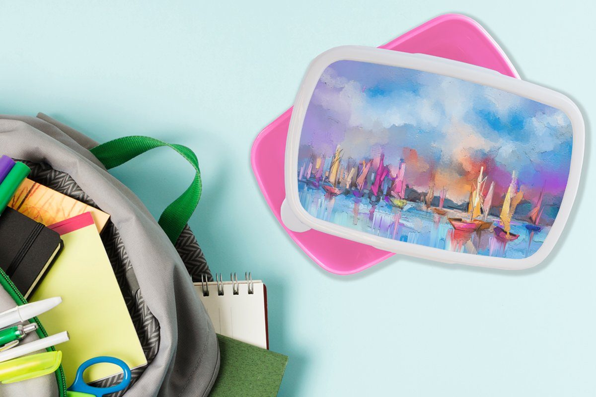 Kinder, Boote Erwachsene, (2-tlg), für Wasser, - - Lunchbox Kunststoff Malerei Brotbox MuchoWow Snackbox, Mädchen, Kunststoff, rosa Brotdose
