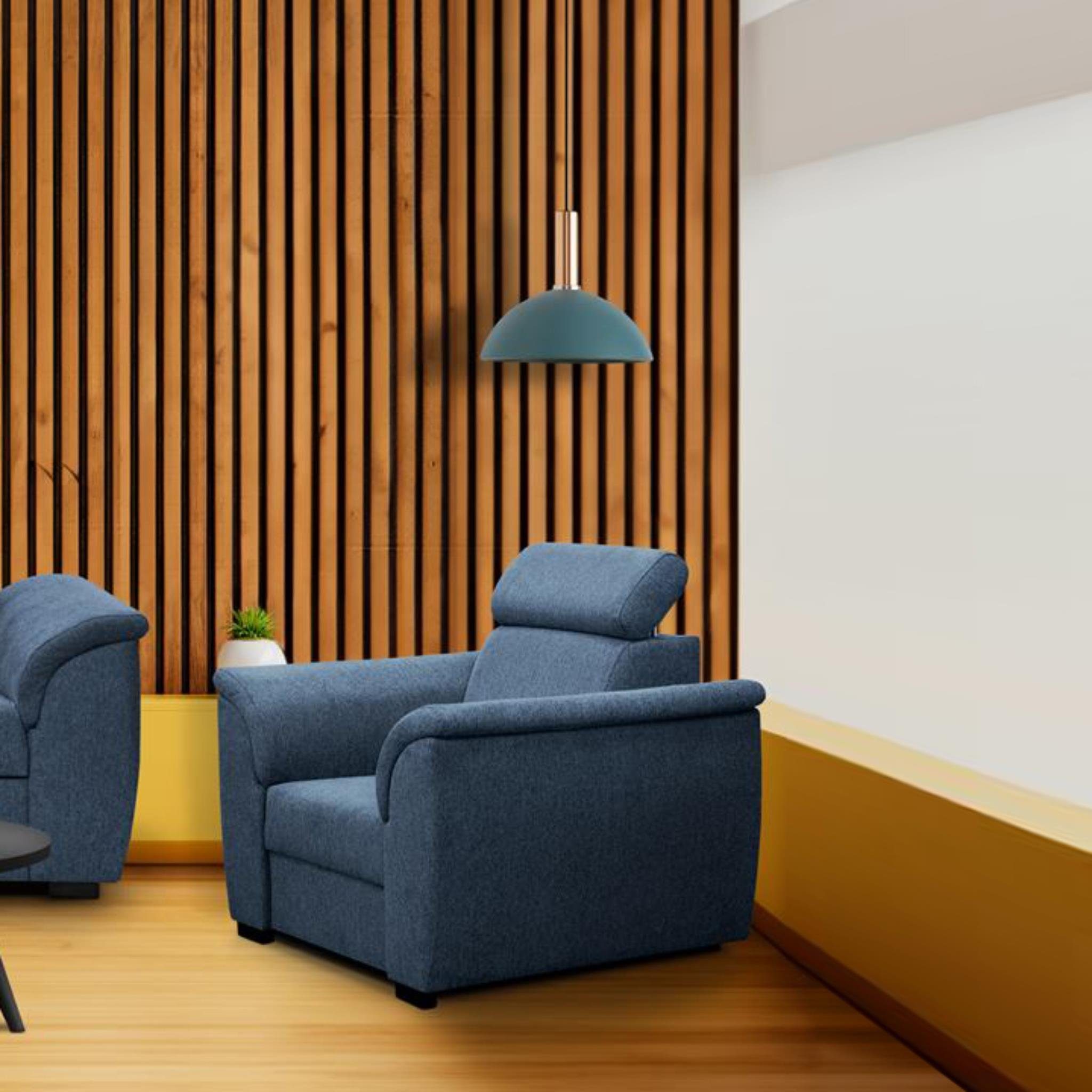 Blau verstellbare Kopfstütze Relaxsessel Sessel Polstersessel 12) mit mit Madera Wellenfedern), (modern stilvoll (matana Beautysofa Lounge