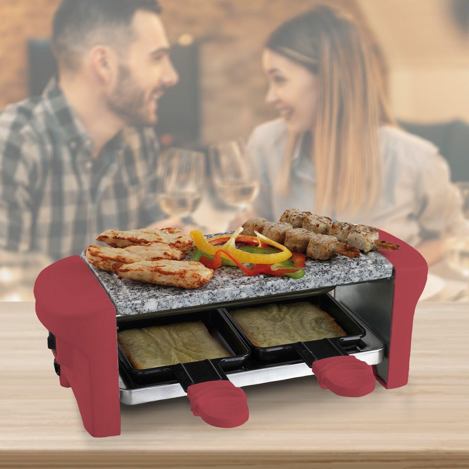 bmf-versand Raclette Raclette 2 Personen Tischgrill Elektrogrill Heißer  Stein, 2 Raclettepfännchen, 350,00 W, Inklusive 2 Pfännchen,  Ein-/Ausschalter, Naturgrillstein