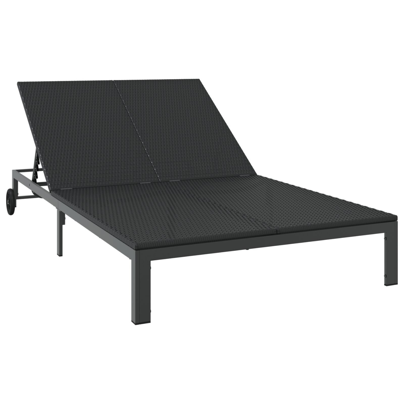 vidaXL Gartenliege 206 x 115 x 75 cm Gartenliege Schwarz Poly-Rattan für 2 Personen mit K