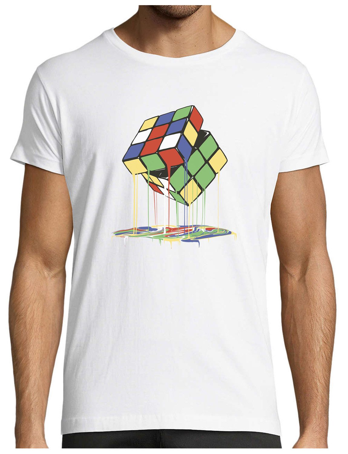 T-Shirt Herren Print Shirt - Zerlaufender Zauberwürfel