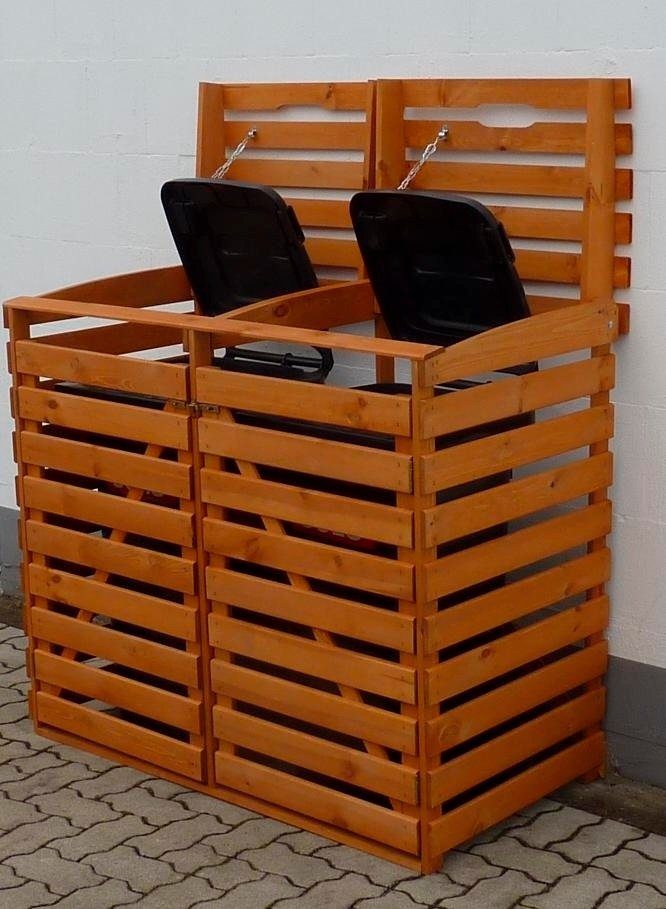 promadino Mülltonnenbox, für 2x240 l aus Holz, BxTxH: 136x92x122 cm