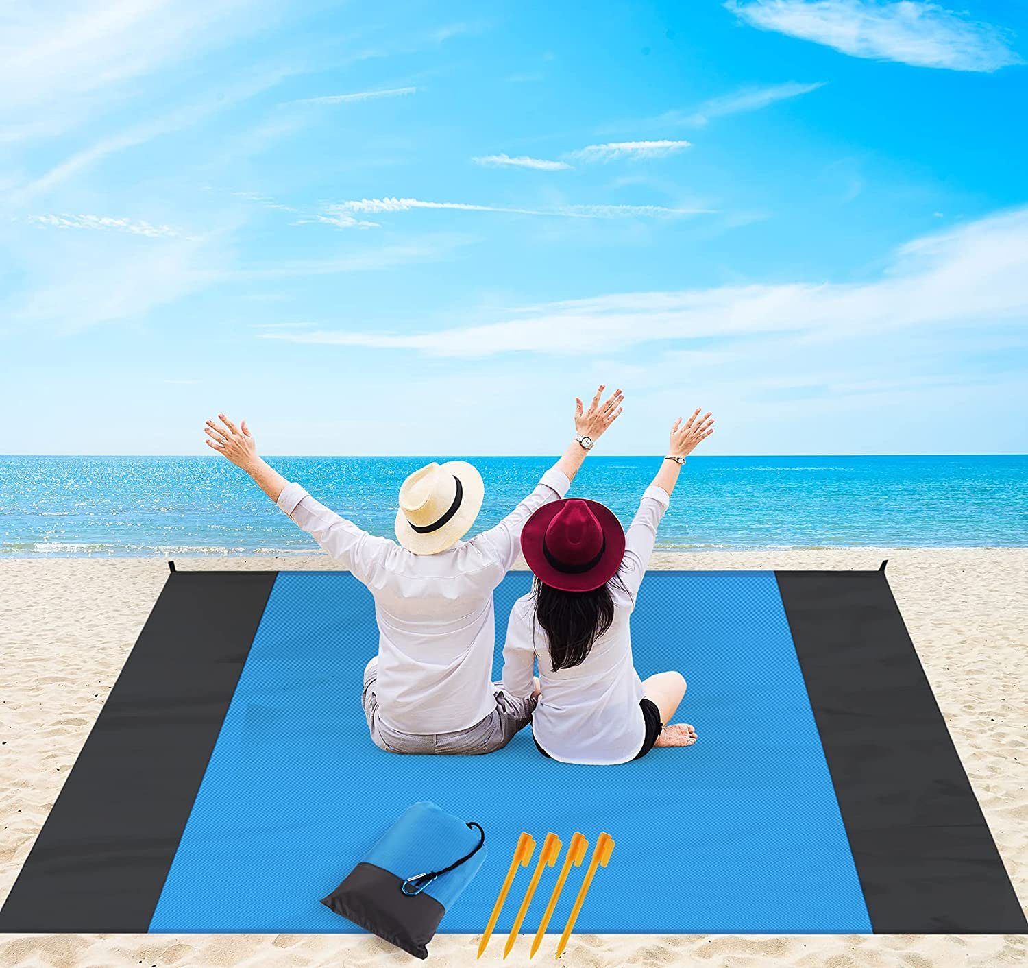 Picknickdecke Strandmatte Schnelles Trocknen Stranddecke 210 x 200 cm Wasserdicht, Homewit, Übergroße Sandabweisend Ultraleicht Campingmatte für 4-6 Person Blau