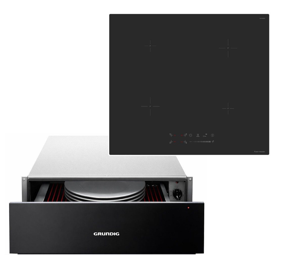 Grundig Einbau-Wärmeschublade Grundig Wärmeschublade Geschirr für 6 + keenberk Induktionskochfeld