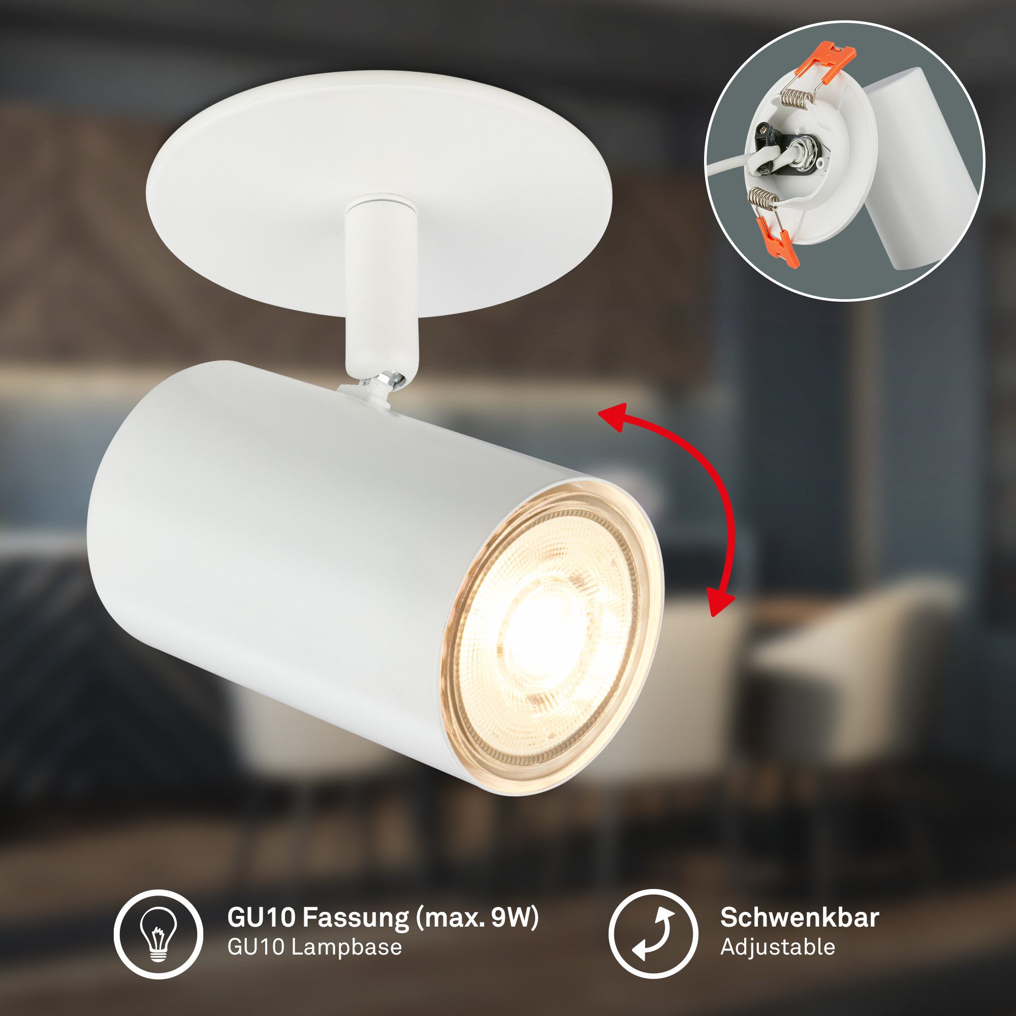 Briloner Leuchten LED Aufbaustrahler Deckenlampe Spotleuchte Aufbauspot Schwenkbar GU10, ohne Leuchtmittel, Abhängig vom Leuchtmittel, 8,5x13 cm, Wohnzimmer, Schlafzimmer, Flur, Küche