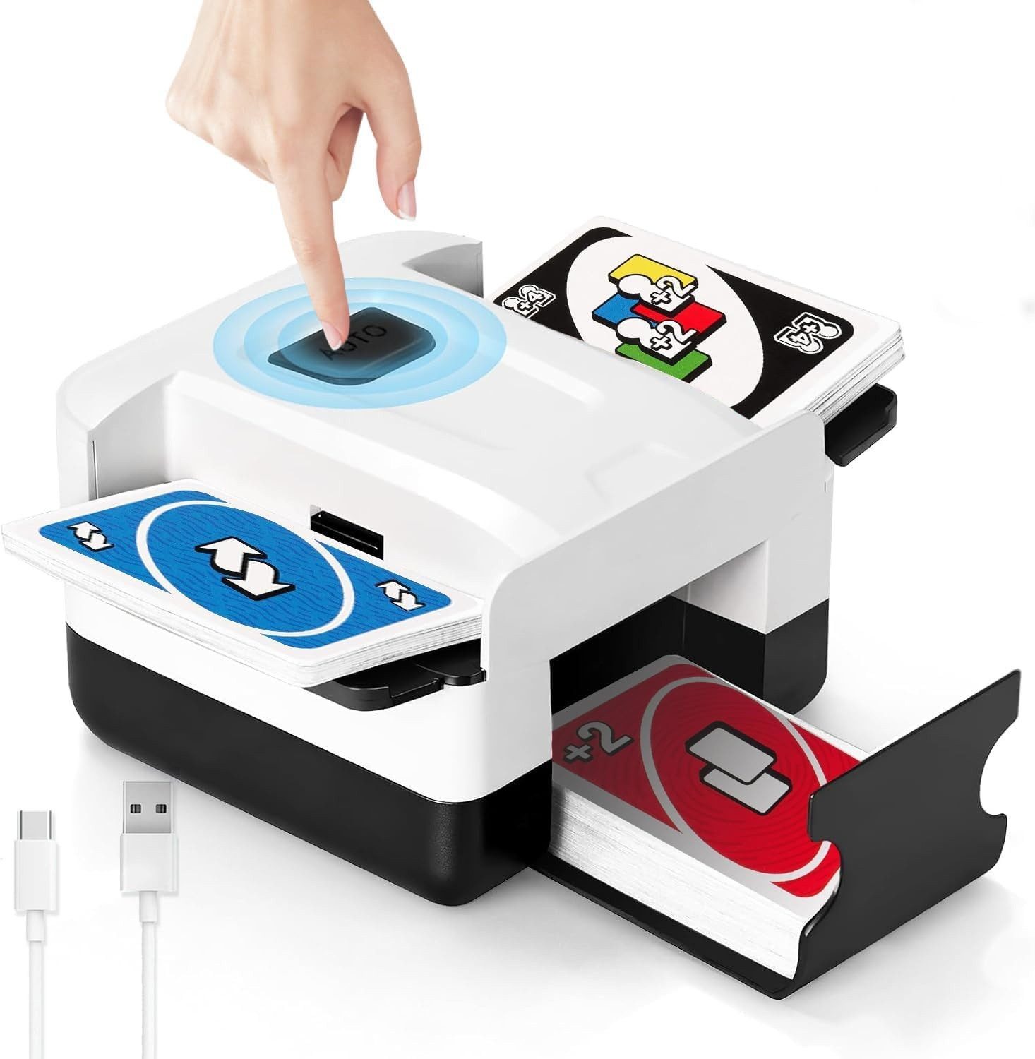 Tekoo Spiel Elektrische Kartenmischmaschine automatisch, USB-C Akku, 1-2 Decks, Elektrischer Kartenmischer, Faltbare Seitenflügel, geräuscharm, für Uno und Poker geeignet