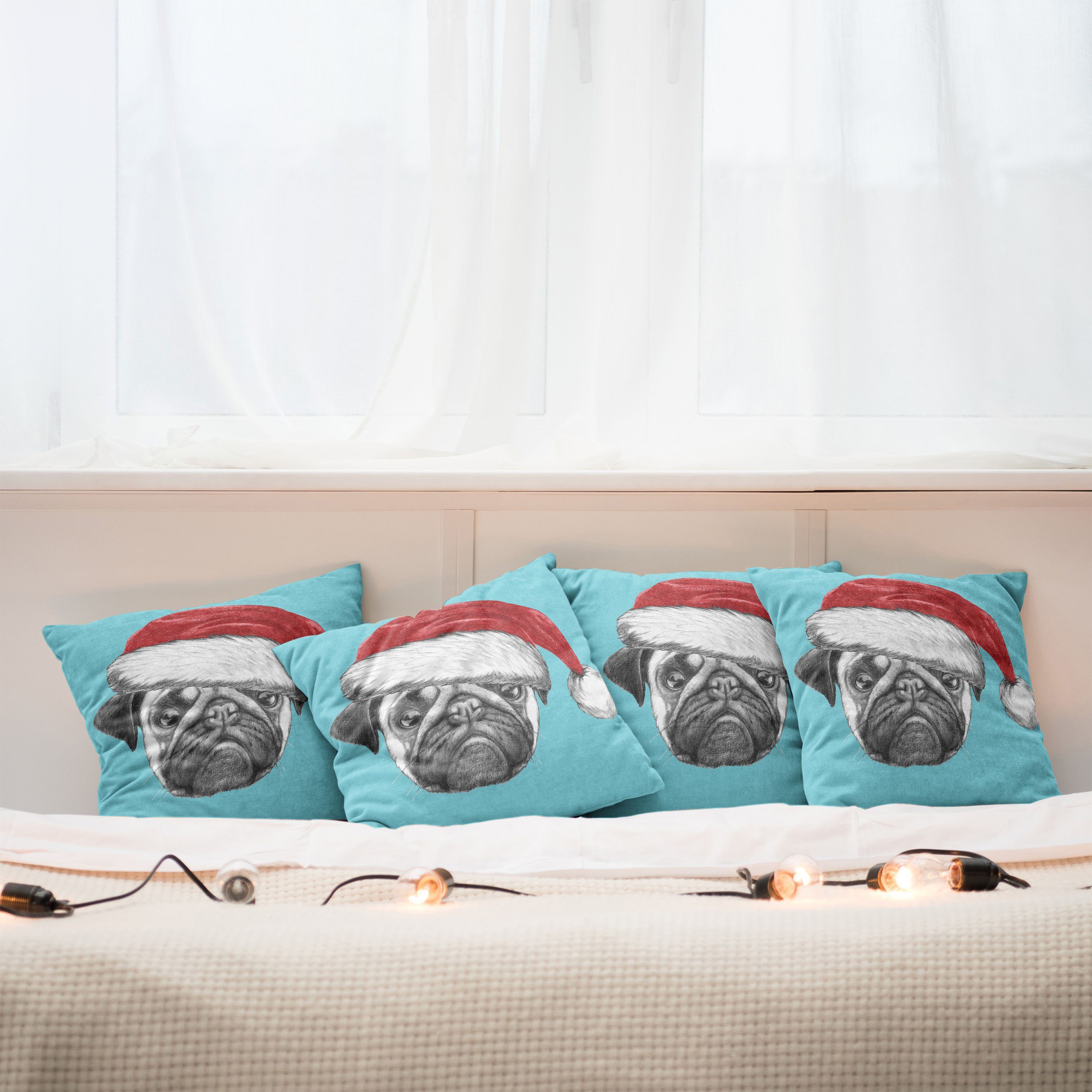 Doppelseitiger Modern Abakuhaus Weihnachtsmütze (4 X-Mas Hund mit Stück), Digitaldruck, Accent Kissenbezüge Mops