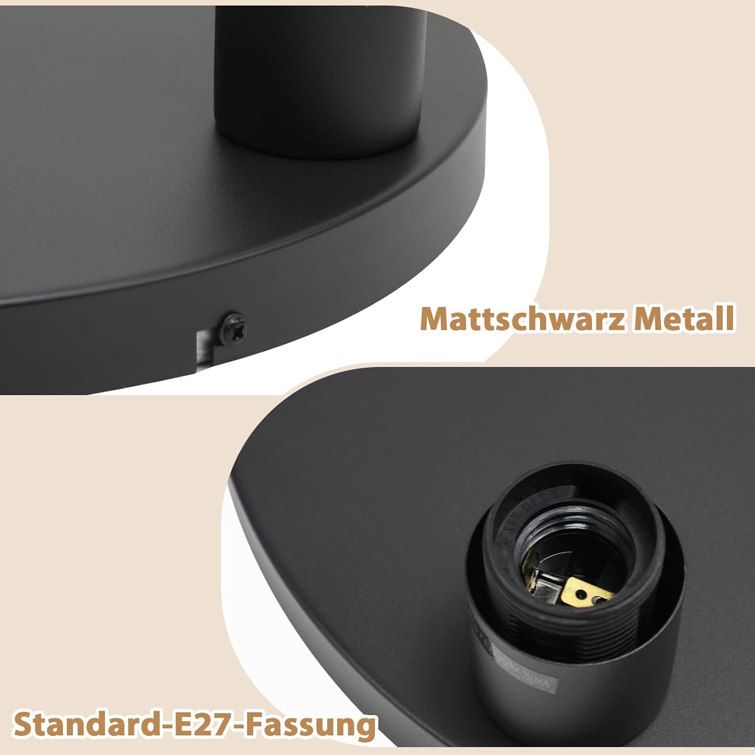 Nettlife Deckenleuchte Schwarz 3-Flammige Vintage Rundem Stoffschirm Retro-Boho Flurleuchte, ohne Leuchtmittel, für Wohnzimmer Schlafzimmer Küchen Esszimmer Flure