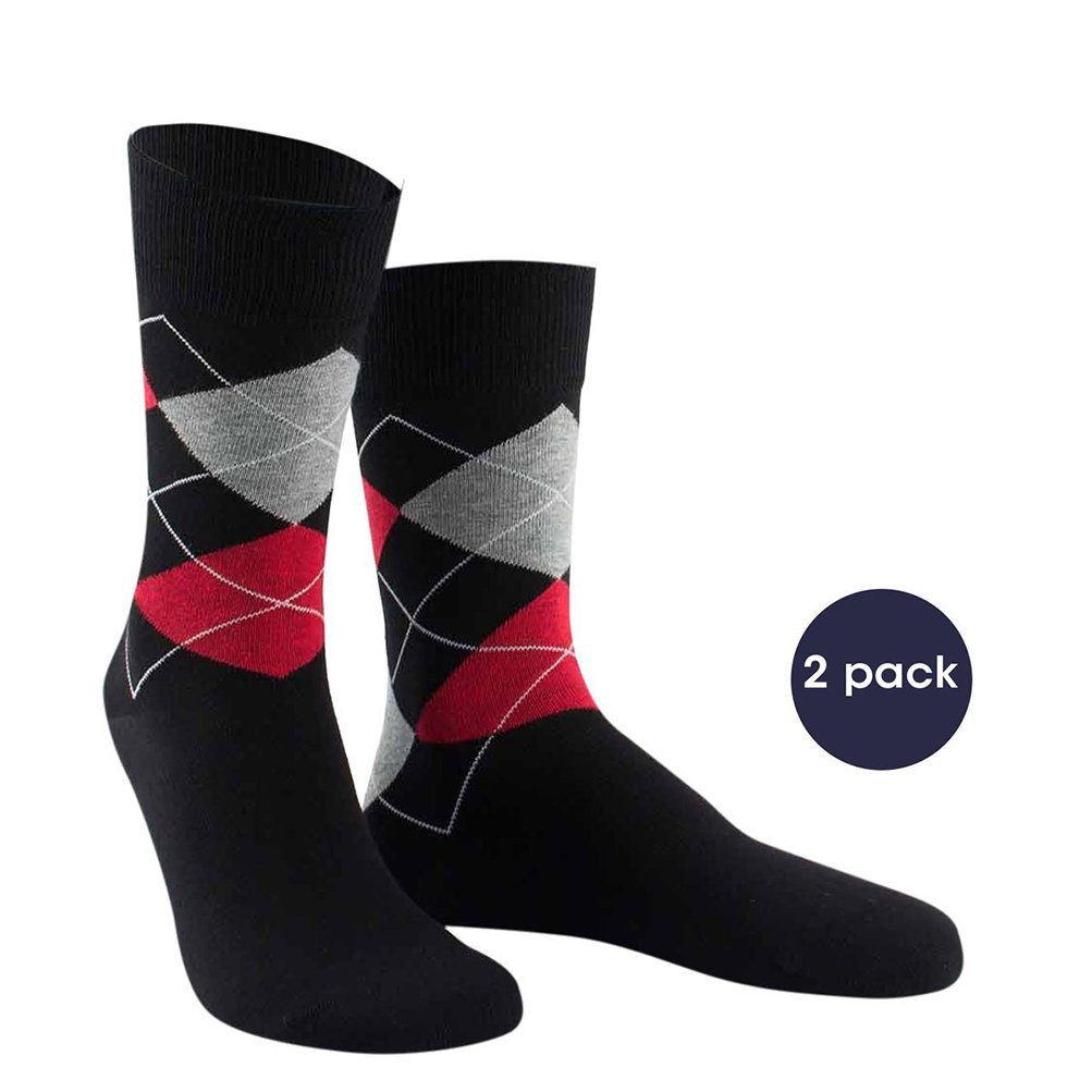 Wilox Komfortsocken Scotish Argyle Design (Spar-Pack, 2-Paar, 2-er Pack) aus hautfreundlicher Baumwolle Schwarz