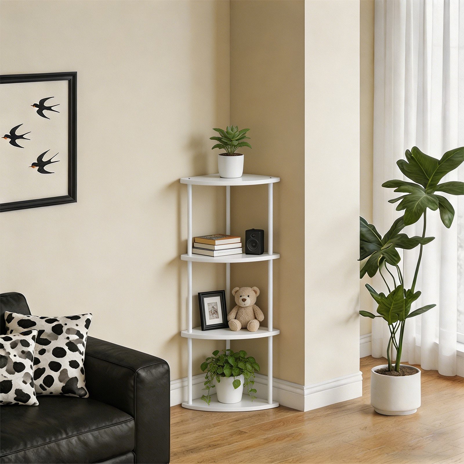 JEOBEST Eckregal Bücherregal mit 4 Ebenen, Aufbewahrungsregal, Pflanzenregal, H: 93cm, Industrial-Design, mit Stahlrahmen – Bild 4 von 5