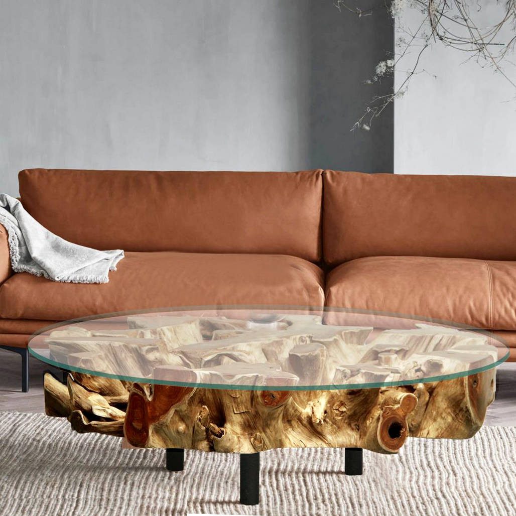 Möbel Bressmer Couchtisch NAGA iWurzel mit Glasscheibe Ø 100 cm Wohnzimmertisch, Unikat