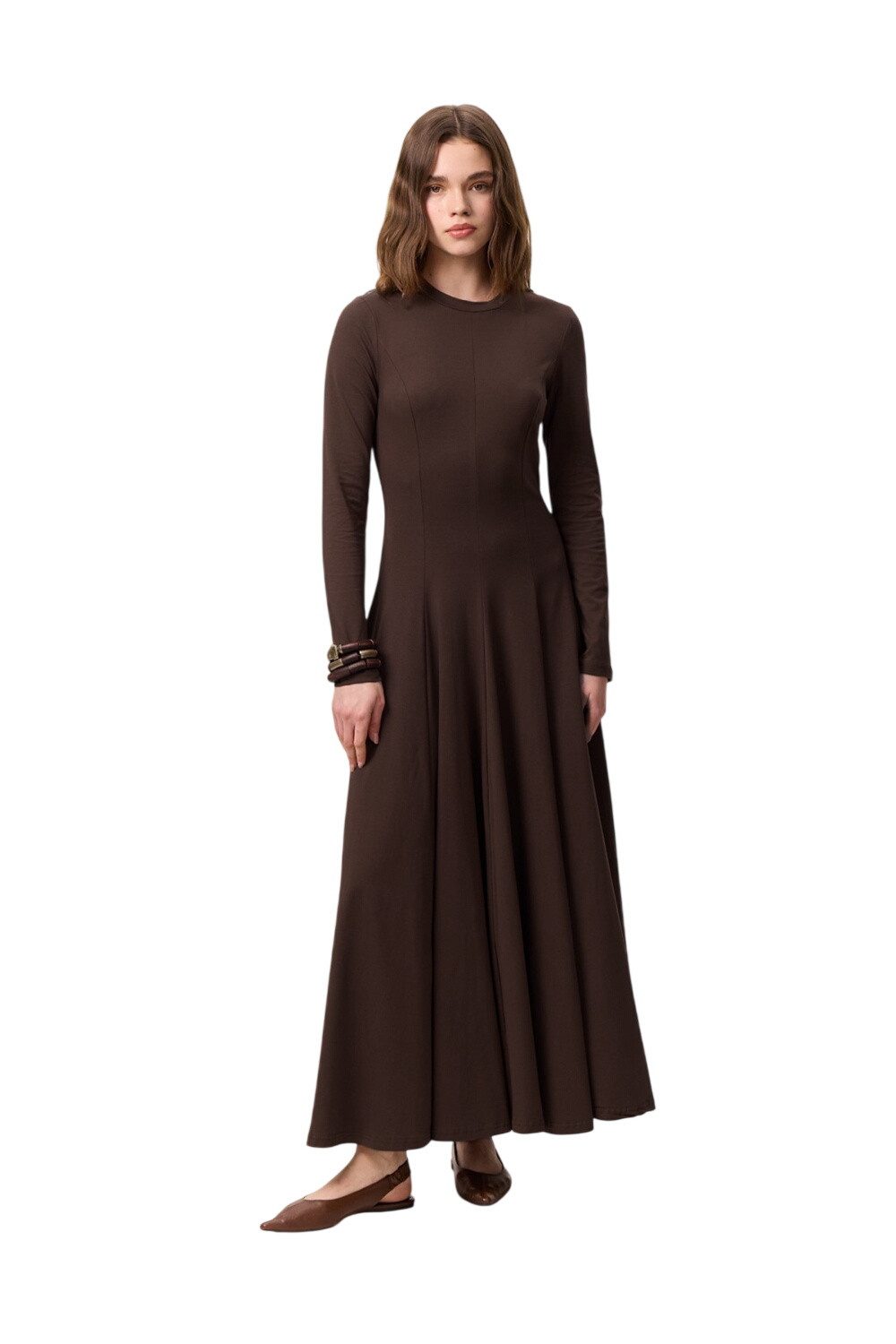MANUKA Midikleid SCHWARZES LANGÄRMLIGES KLEID MIT CUP-FÖRMCHEN