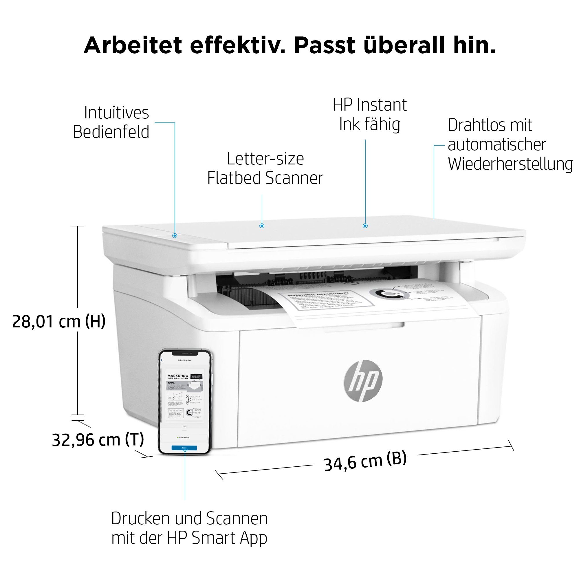 HP LaserJet kompatibel) (Wi-Fi), (Bluetooth, Ink HP+ Multifunktionsdrucker, Drucker MFP Instant WLAN M140w